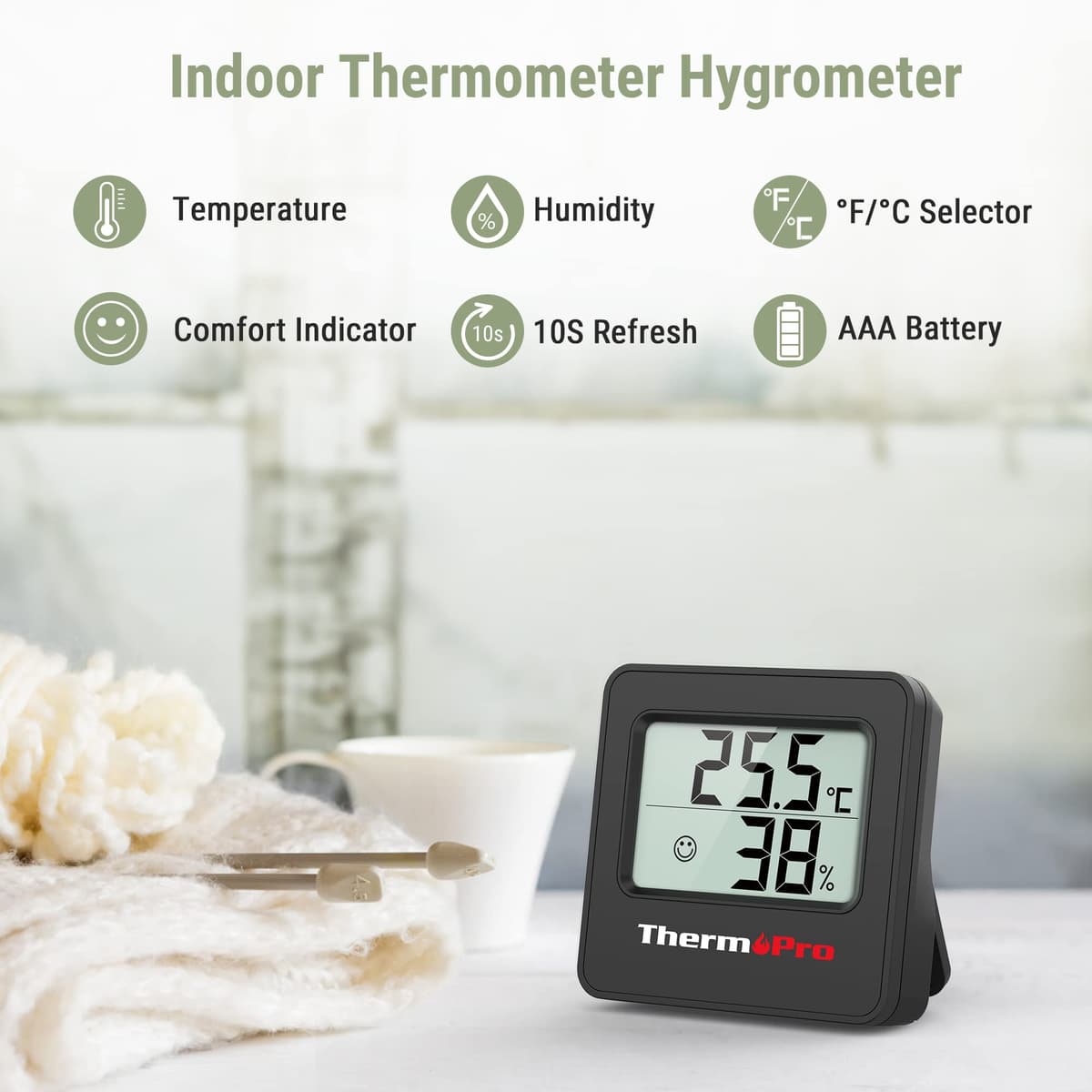 ThermoPro TP157 Indoor Digital Hygrometer for Home and Baby Room - Humidity Thermometer with Temperature Sensor - Hygrometer and Comfort Indicator for Greenhouse Room — view 2