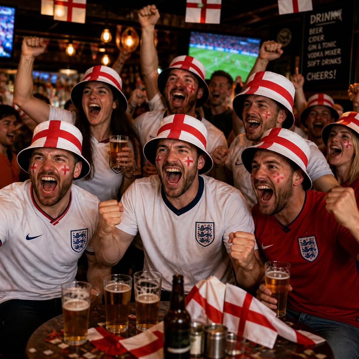 YESAH England Bucket Hat for World Cup,St Georges Cross Football Fan Sun Hat,England Fan Accessories Merchandise for 2026 Match Essential,Reversible 56-58cm,Men&Women White,Red — view 4