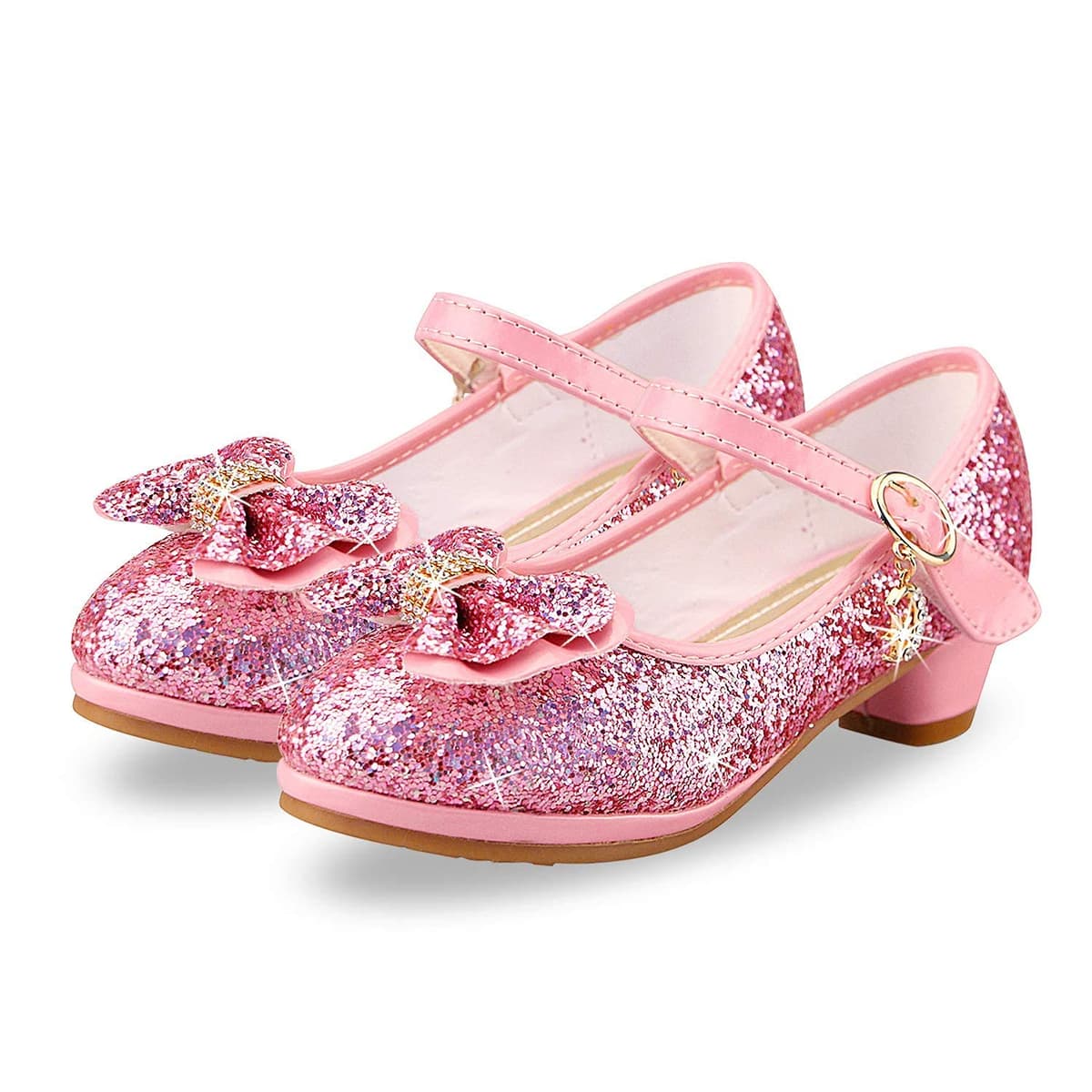 Girls Princess Shoes Sequins Sweet Bows High Heels Wedding Party Dress Shoes Dance Bright Diamond Cosplay Christmas Festival Shoes Pink Blue Purple Gold Silver — view 5