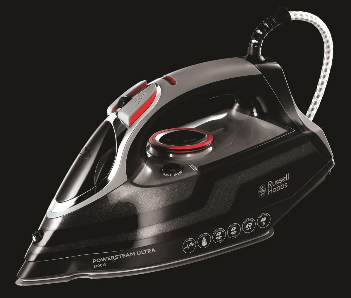 Russell Hobbs Steam Iron [3100W, 210 g/min extra steam boost, 70 g/min steam] Power Steam (350ml, ceramic soleplate, self-cleaning & spray water function, anti-limescale, drip stop) 20630 — view 2