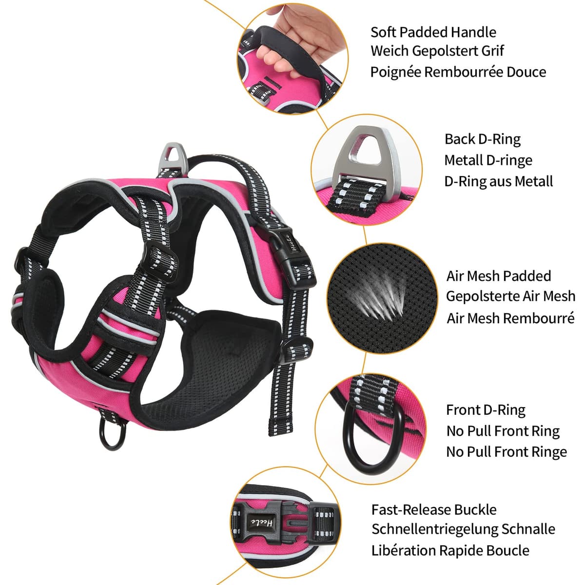 HEELE Dog Harness Medium No Pull Dog Vest Harness with Soft Handle Reflective Pet Harness for Outdoor Training Walking, Black, M — view 88