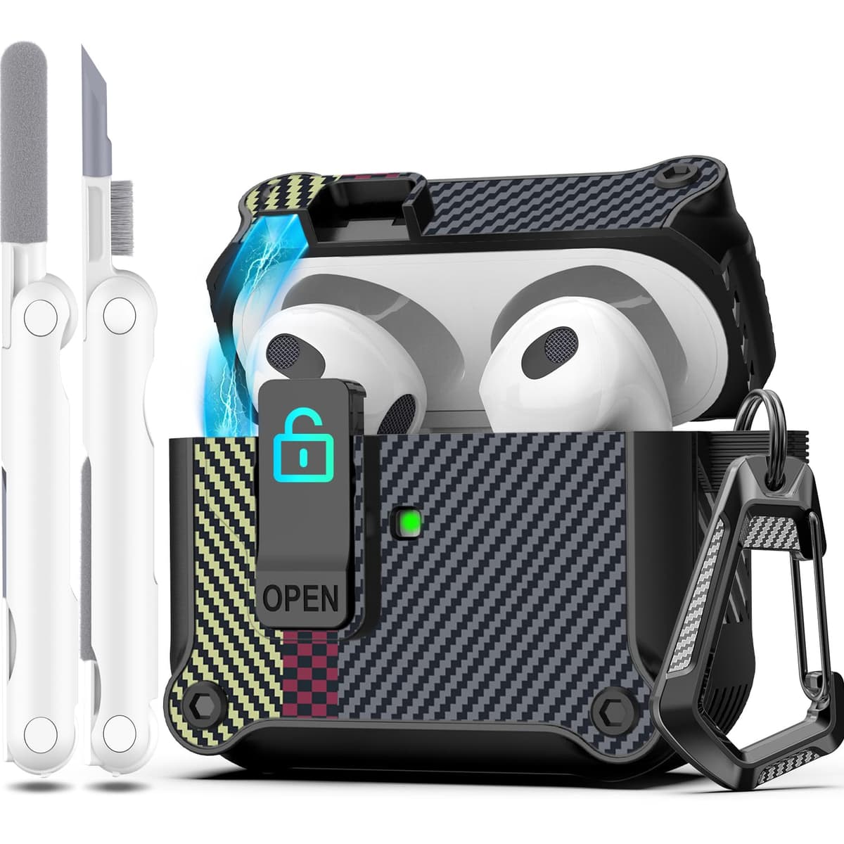 R-fun Compatible con AirPods Pro 2 Gen (Cubierta Auto emergente) con Kit de Limpieza, para Airpods Pro 2/1 Gen (2023/2022/2019), para Estuche Airpods Pro (USB-C/Lightning),Negro — view 14