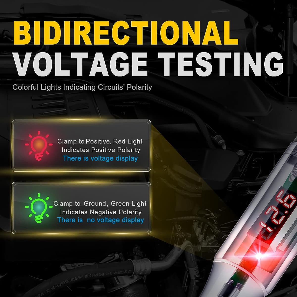 Greluma 1 Piece 3-48V Automotive Circuit Tester with Voltmeter,Heavy Duty LED Backlight Display Test Light,Two-Way DC Voltage Tester — view 4