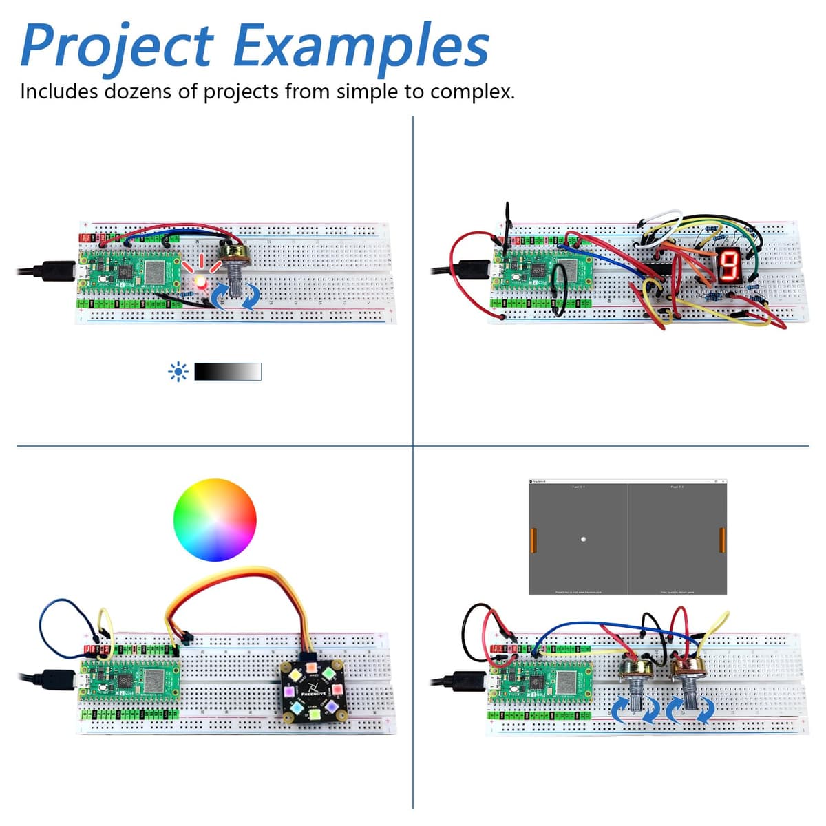Freenove Super Starter Kit for Raspberry Pi Pico 2 W (Included), Dual Arm Cortex-M33 and Dual Hazard3 RISC-V Microcontroller, 588-Page Detailed Tutorial, 177 Items, 94 Projects, Python C Java Code — view 4