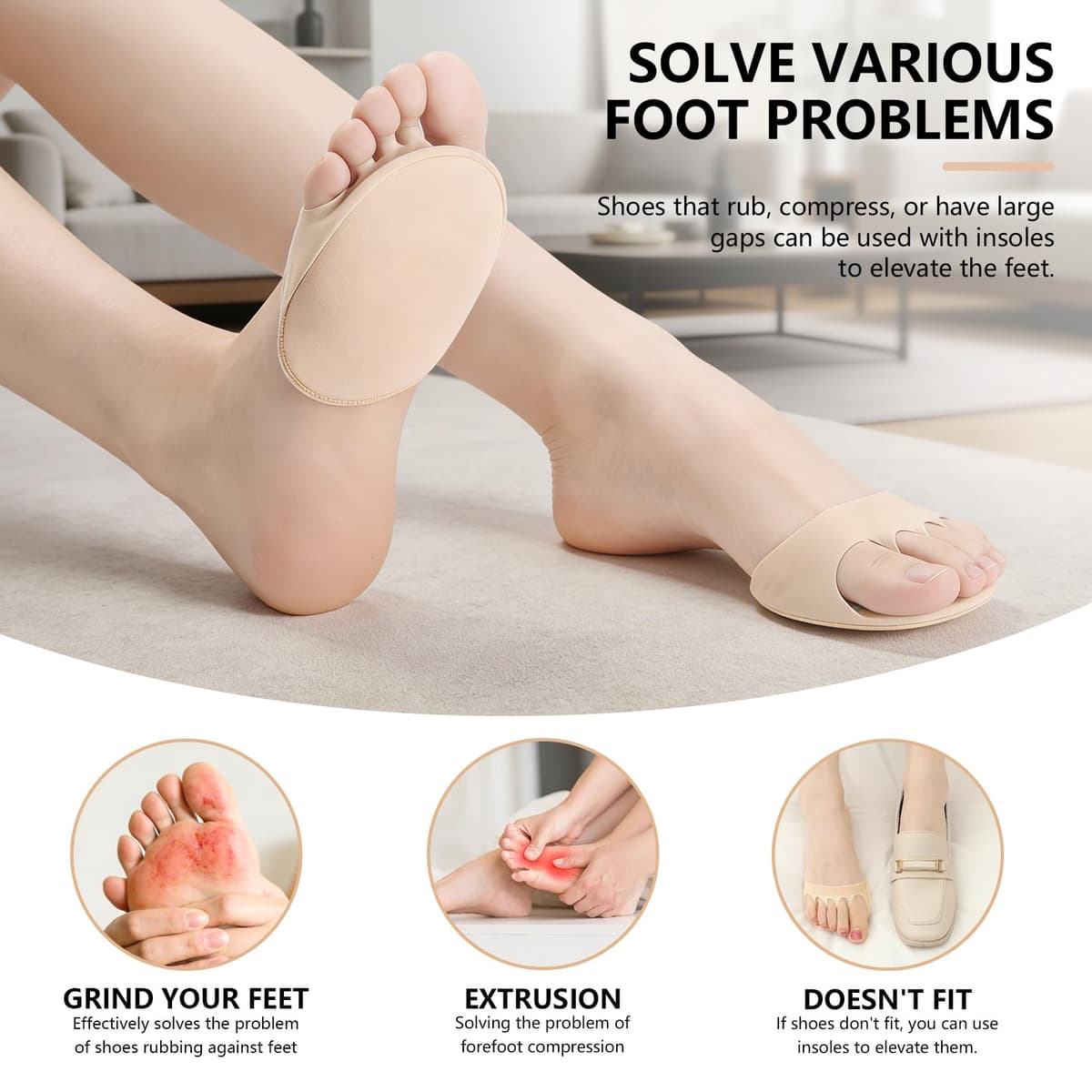 Plantillas metatarsianas, almohadillas para la bola del pie, 2 pares, calcetines transpirables de cinco dedos y medio, soporte antiolor para el antepié para mujeres y hombres, se ajusta a zapatillas — view 4
