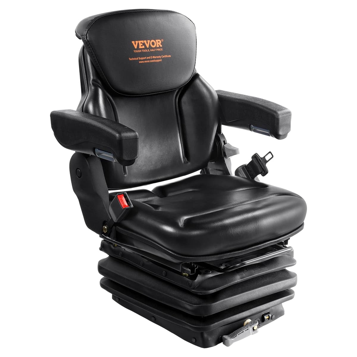 VEVOR Asiento Universal para Carretilla Elevadora Asiento de Tractor Plegable Respaldo Ajustable con Cinturón de Seguridad Reposabrazos 3 Niveles Absorción de Impactos para Cargadora Excavadora