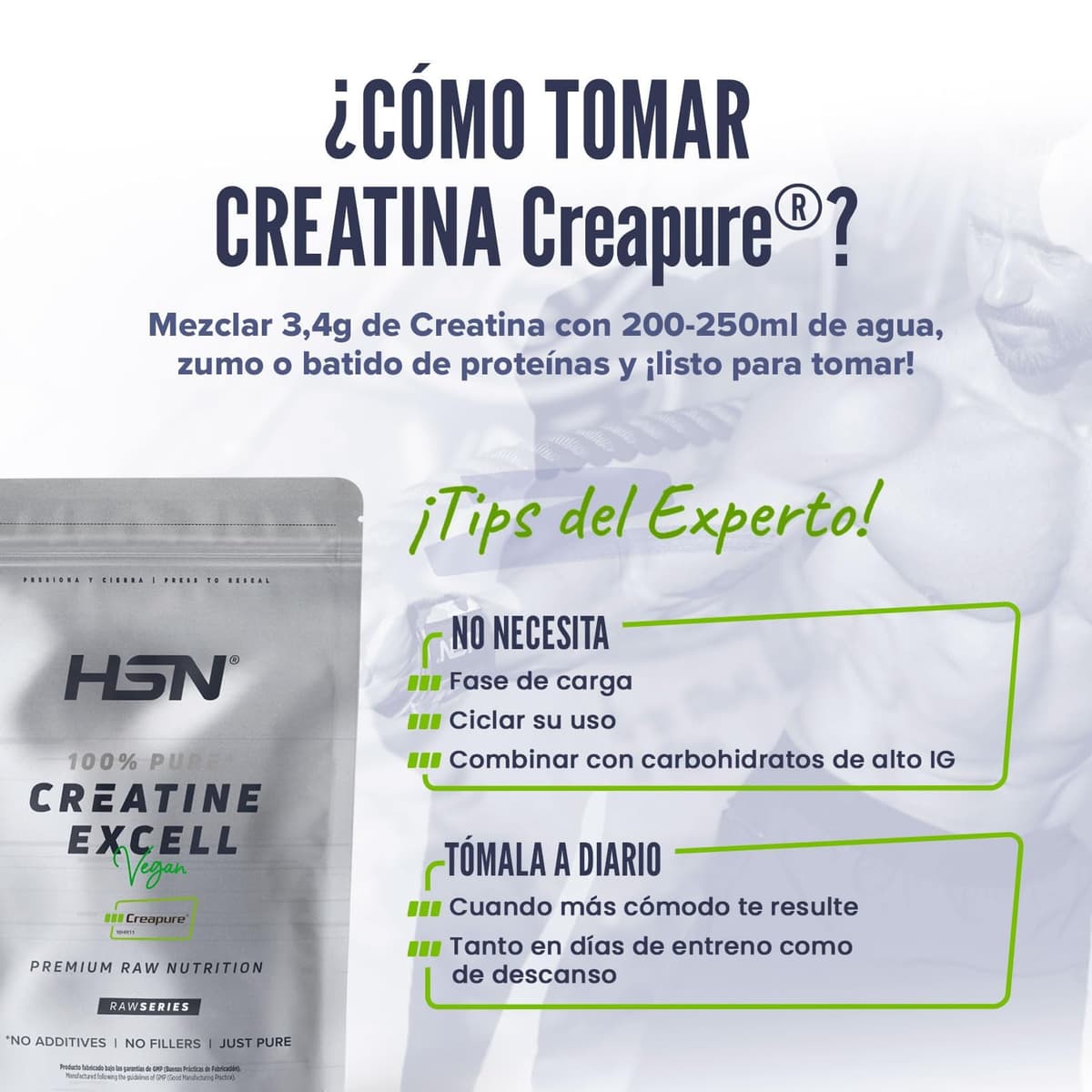 HSN Creatina 100% CREAPURE en Polvo Sin Sabor 500g | 100% Monohidrato de Creatina Micronizada | No Incluye Dosificador | Sin Añadidos y Libre de Contaminantes | No-GMO, Vegano, Sin Gluten — view 3