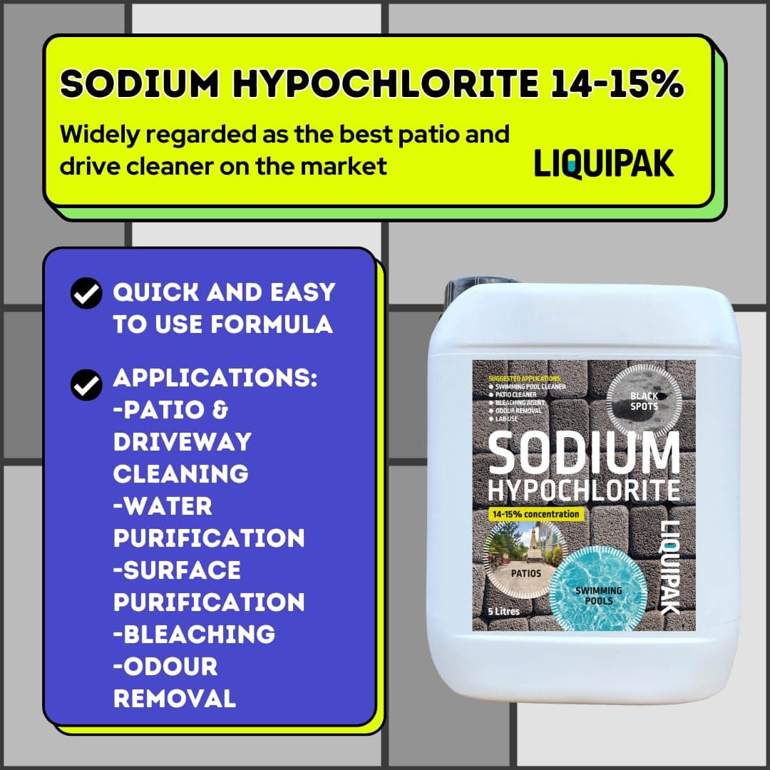 Liquipak Sodium Hypochlorite 20 Litres Patio Cleaner (4x5L) | High Strength 14-15% Concentration | Swimming Pool Liquid Chlorine & Black Spot Remover | Bleach Solution — view 3