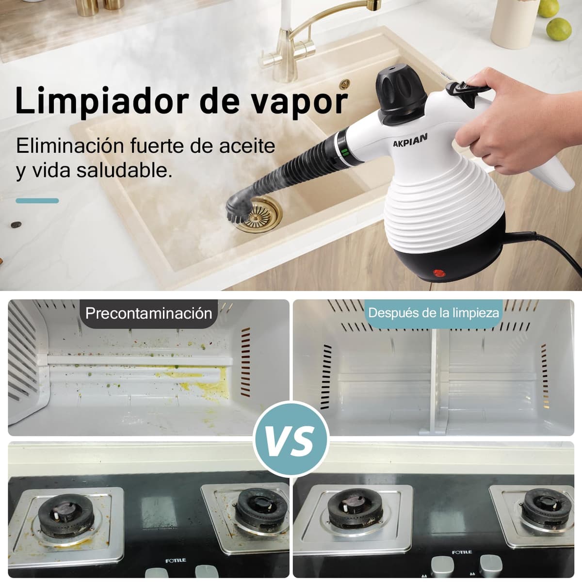 Limpiador a Vapor Portátil, Limpiador a Vapor, Limpiador Multifunción, con Bloqueo de Seguridad, Incluye un Juego de 10 Accesorios, Apto para Cocinas, Cortinas, Sofás, Baldosas y Baños — view 5