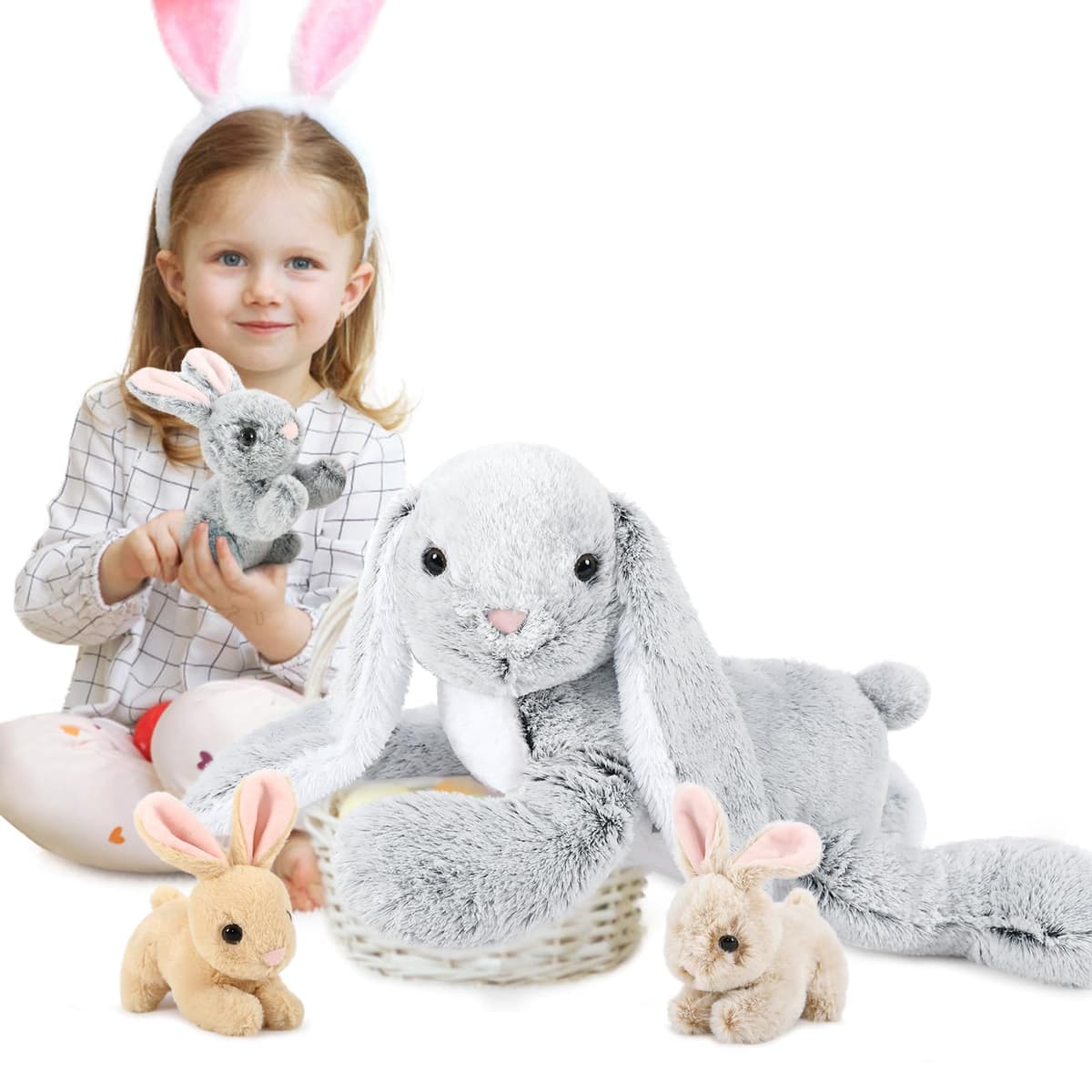 MorisMos Giant Easter Bunny Teddy Soft Toy, 60cm Cuddly Rabbit Teddy with 3 Baby Inside, Big Fluffy Bunny Stuffed Animals Gift for Kids Girlfriend Birthday Easter Decorations — view 4