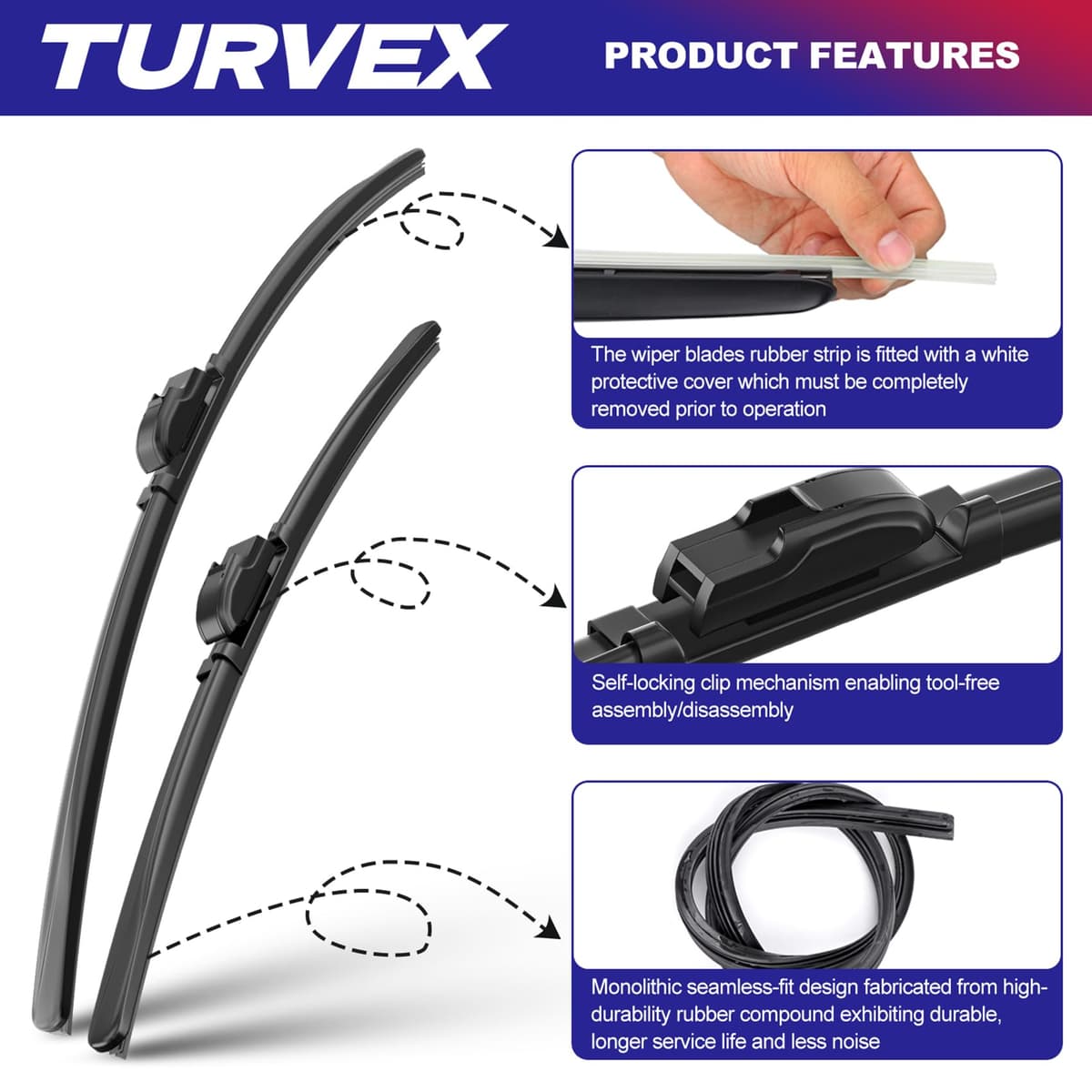 Wiper Blades for Kia Sportage Jan 2016 to May 2021, Complete Front Window Wiper and Rear Wiper Set, 26" 15" 11" Windscreen Wipers Blade Set - Quiet & Easy Installation (2+1) — view 2
