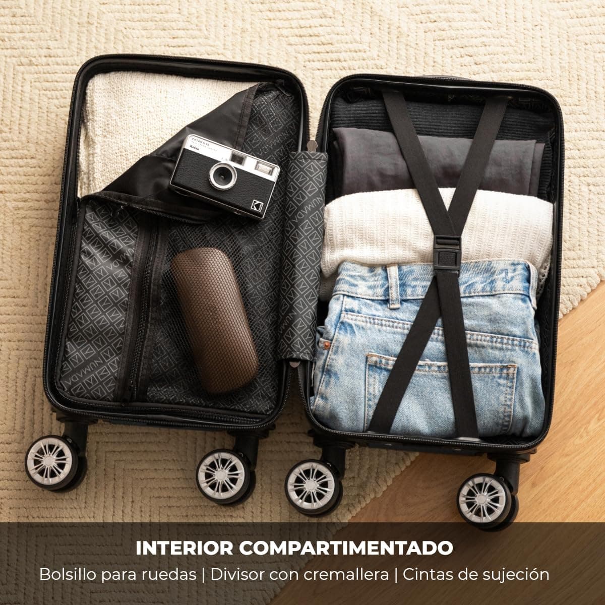 NUMADA- Maleta de Viaje Cabina 40x25x20cm (20L) Upfly Underseat 16 XXS con Ruedas Desmontables. Maleta Cabina ABS Ideal como Equipaje de Mano para Ryanair, Vueling o Easyjet Azul Claro — view 4