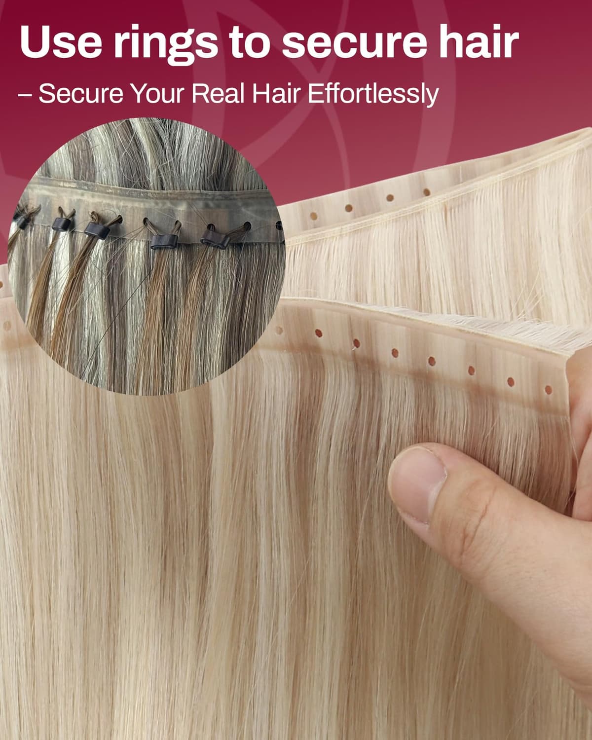 Moresoo Butterfly Weft Hair Extensions Remy Human Hair Ash Blonde Highlight Bleached Blonde 18 Inch OVO Weft Hair Extensions Human Hair Ash Blonde Highlight 100g/pack #18/613 — view 5
