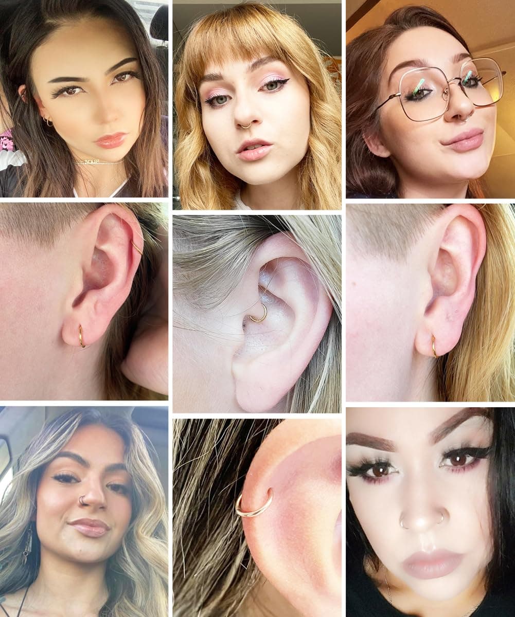 Afftiny Nose Ring Septum Hoop 20G/18G/16G/14G/12G 316L Surgical Stainless Steel Hinged Seamless Earrings, Diameter 5MM-16MM, Gold/Silver/Black/Rose Gold/Rainbow Color — view 2