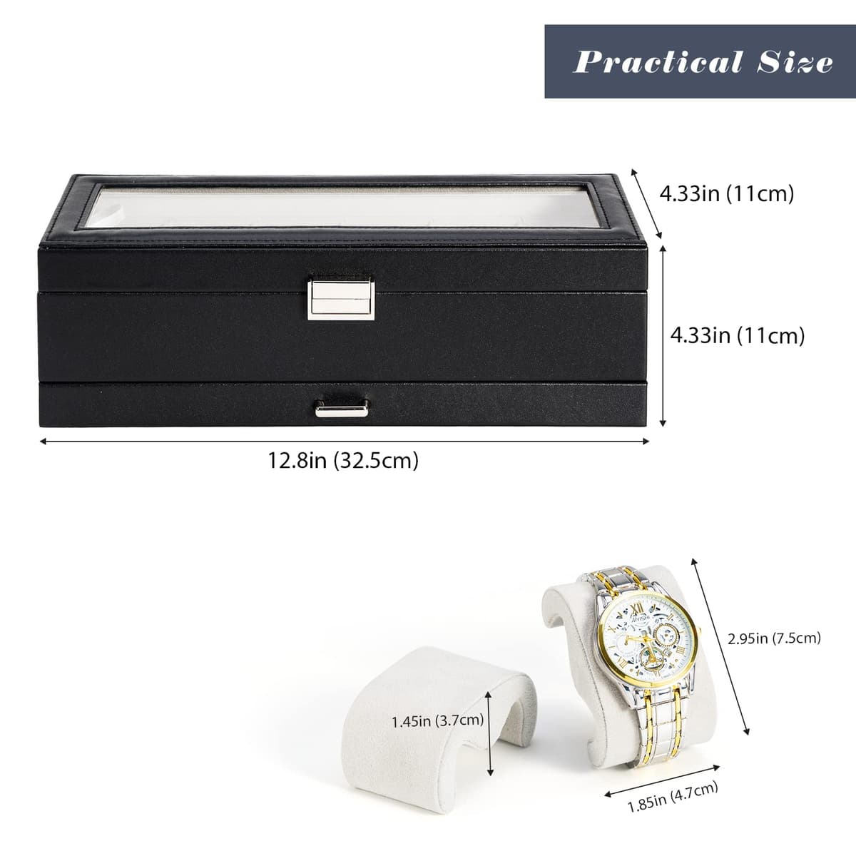 ProCase Caja de Relojes de 6 Ranuras con Cajón, Funda Organizadora de Reloj de 2 capas con Tapa de Cristal, Estuche de Almacenamiento para Hombres y Mujeres -Negro — view 6