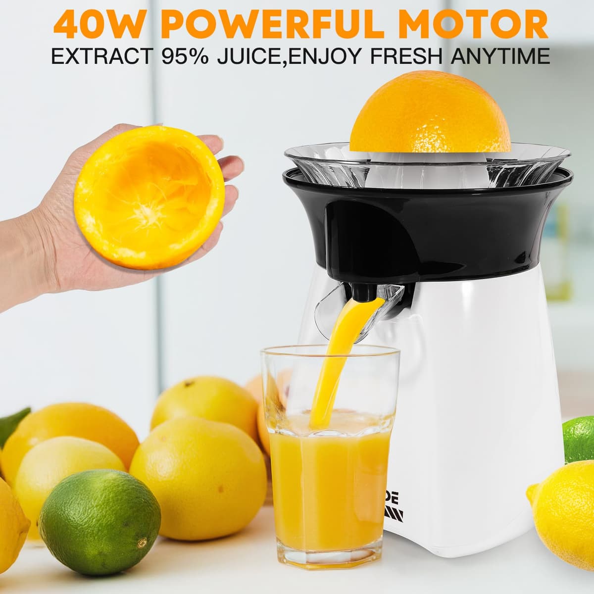 LUUKMONDE Electric Citrus Juicer with Lockable Spout - Electric Lemon Squeezer & Orange Juicer with Powerful Motor - Ideal for Orange, Lemon, Lime, and Grapefruit - D-8016A, Beige — view 5