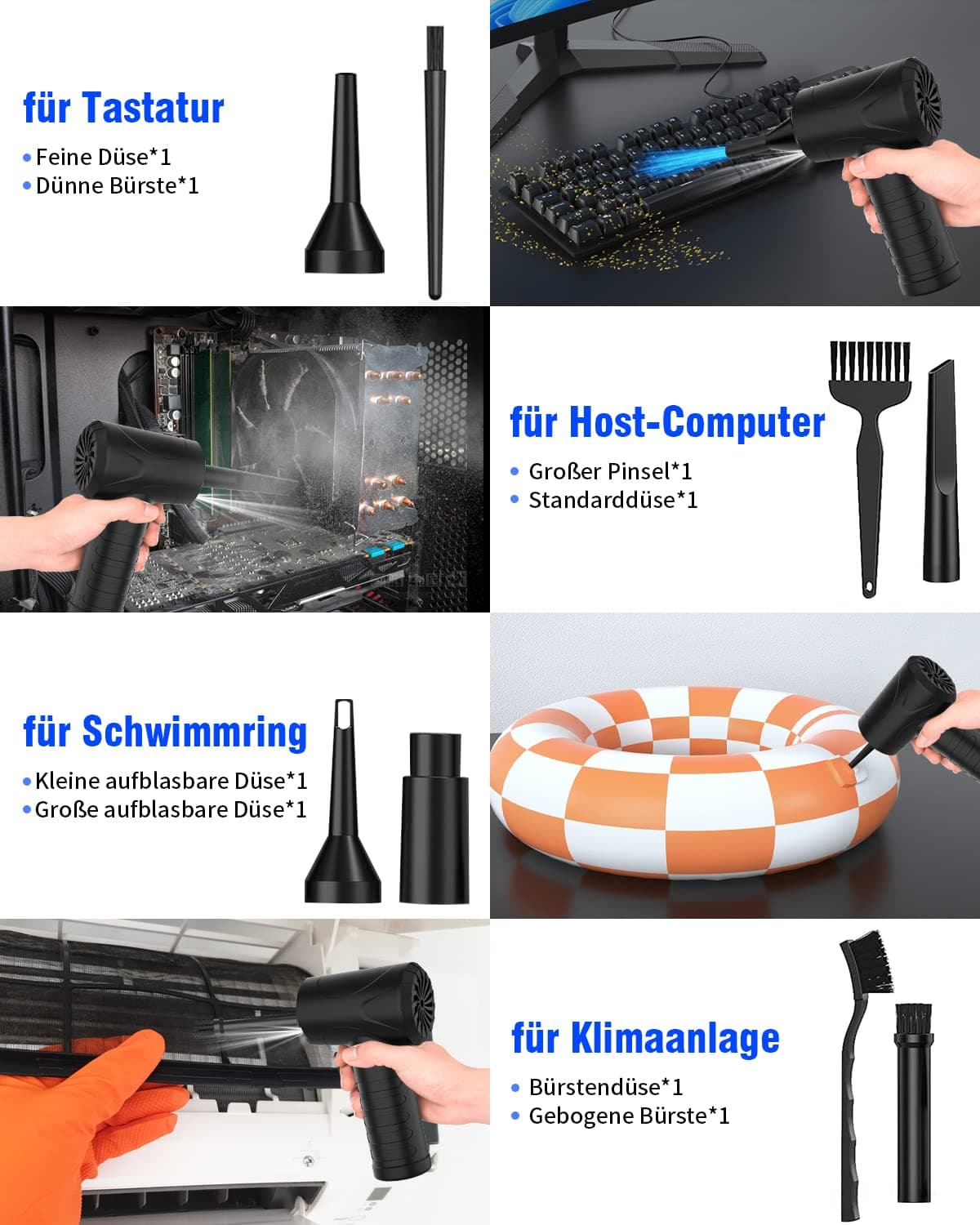 Soplador de Aire para pc, 3 Velocidades 91000 U/min Compressed Air Duster, USB Recargable Plumero Electrico Con batería de 6000mAh, Soplador Aire Comprimido para Laptop, Teclado, Coche — view 5