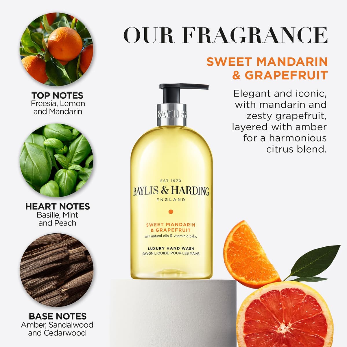 Baylis & Harding Sweet Mandarin and Grapefruit Hand Wash, 500 ml (Pack of 3) - Vegan Friendly — view 3