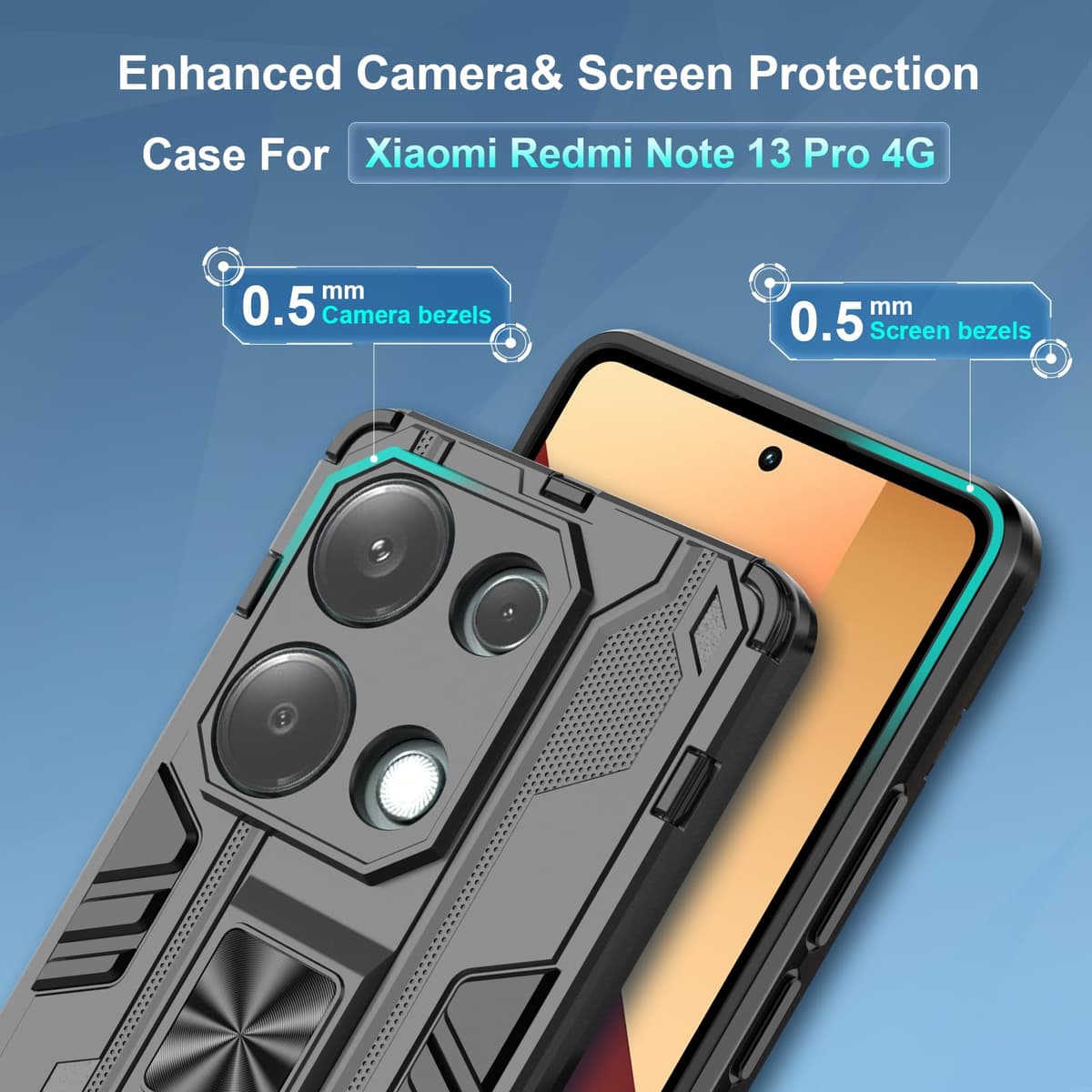 Funda para CMF Phone 2 Pro, Carcasa Antigolpes con Soporte anular metálico, Case Protectora de Grado Militar, Negro — view 621