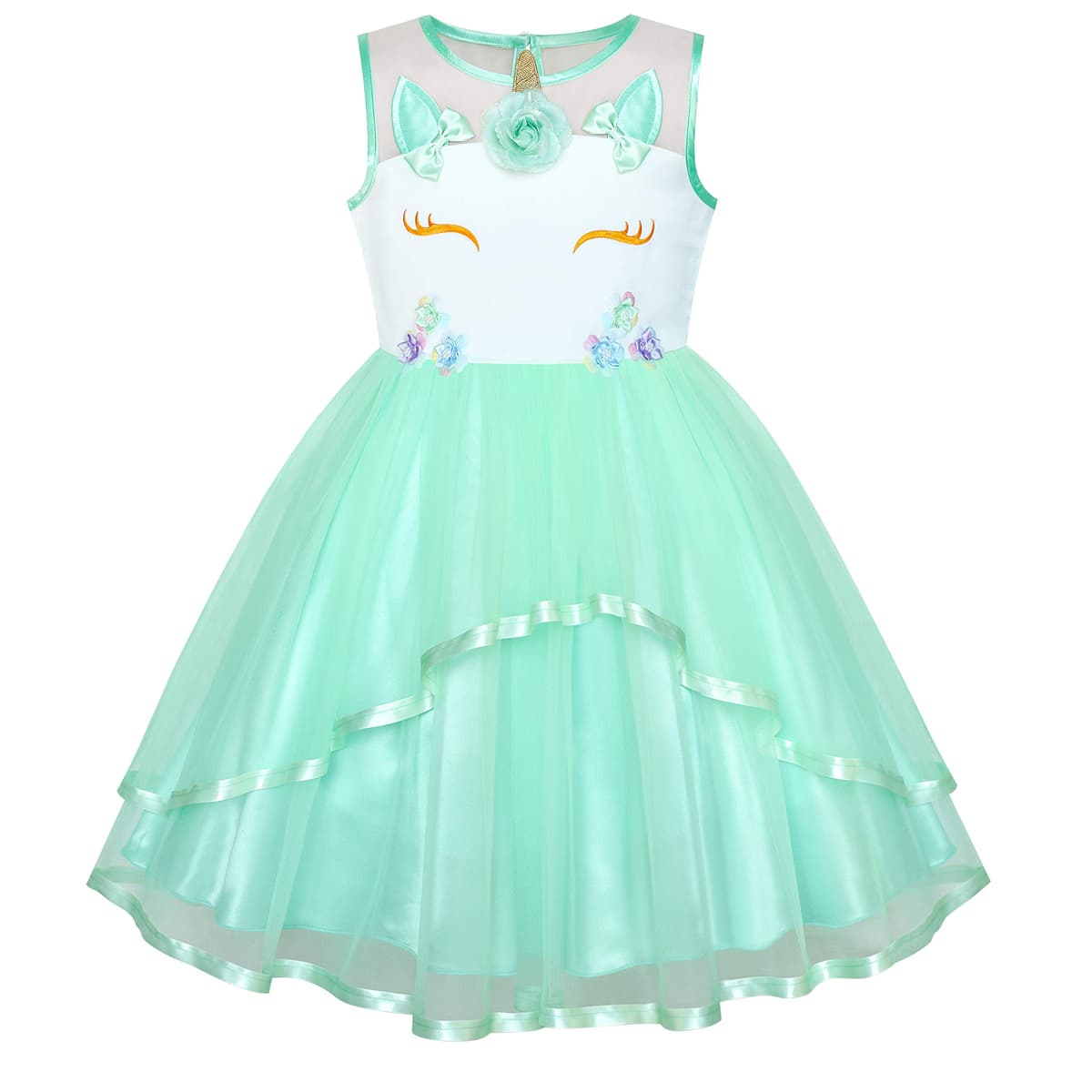 Sunny Fashion Flower Girls Dress Blue Belted Wedding Party Bridesmaid Size 4-12 — view 18