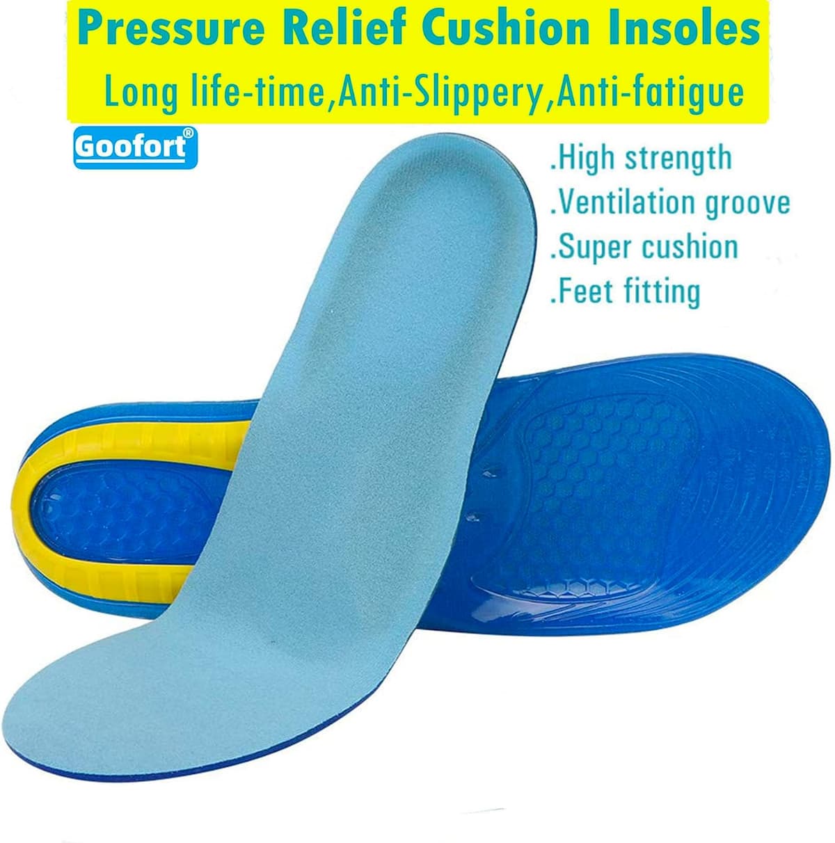 3D-Xpain™Women Men Gel Insoles Shock Absorbing Insole Pain Relief Anti Fatigue Everyday Active No-Odour Work Sports Comfort Jelly Shoe Inserts for Boots Hiking Running Standing 3d-xpain Classic 1 pair Men — view 2
