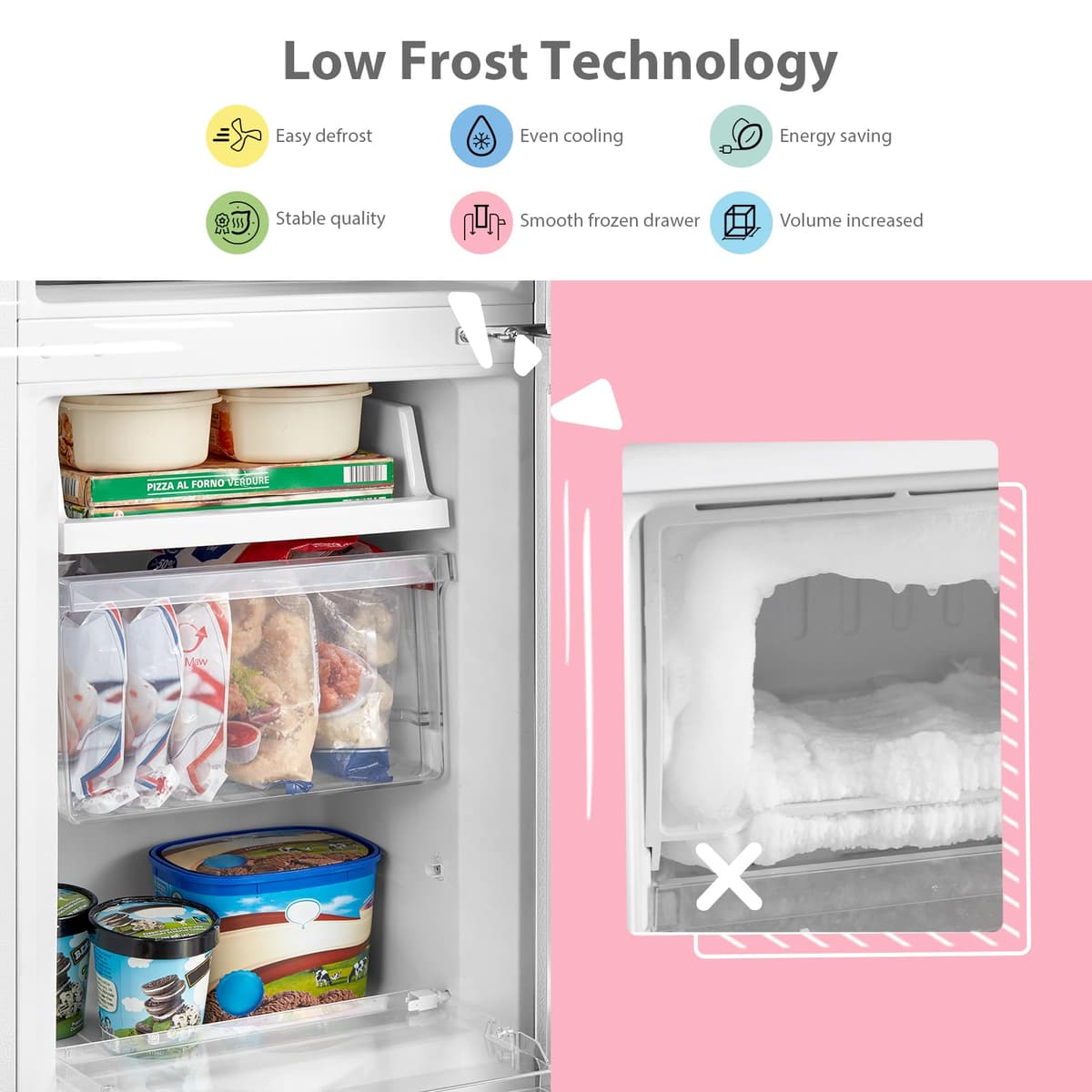 COMFEE' RCB169WH2(E) 174L 70/30 Freestanding Fridge Freezer, 150cm Height, Low Frost, 4-Star Freezer, Quiet 39dB, Adjustable Thermostat, LED Light, Reversible Door, White — view 3
