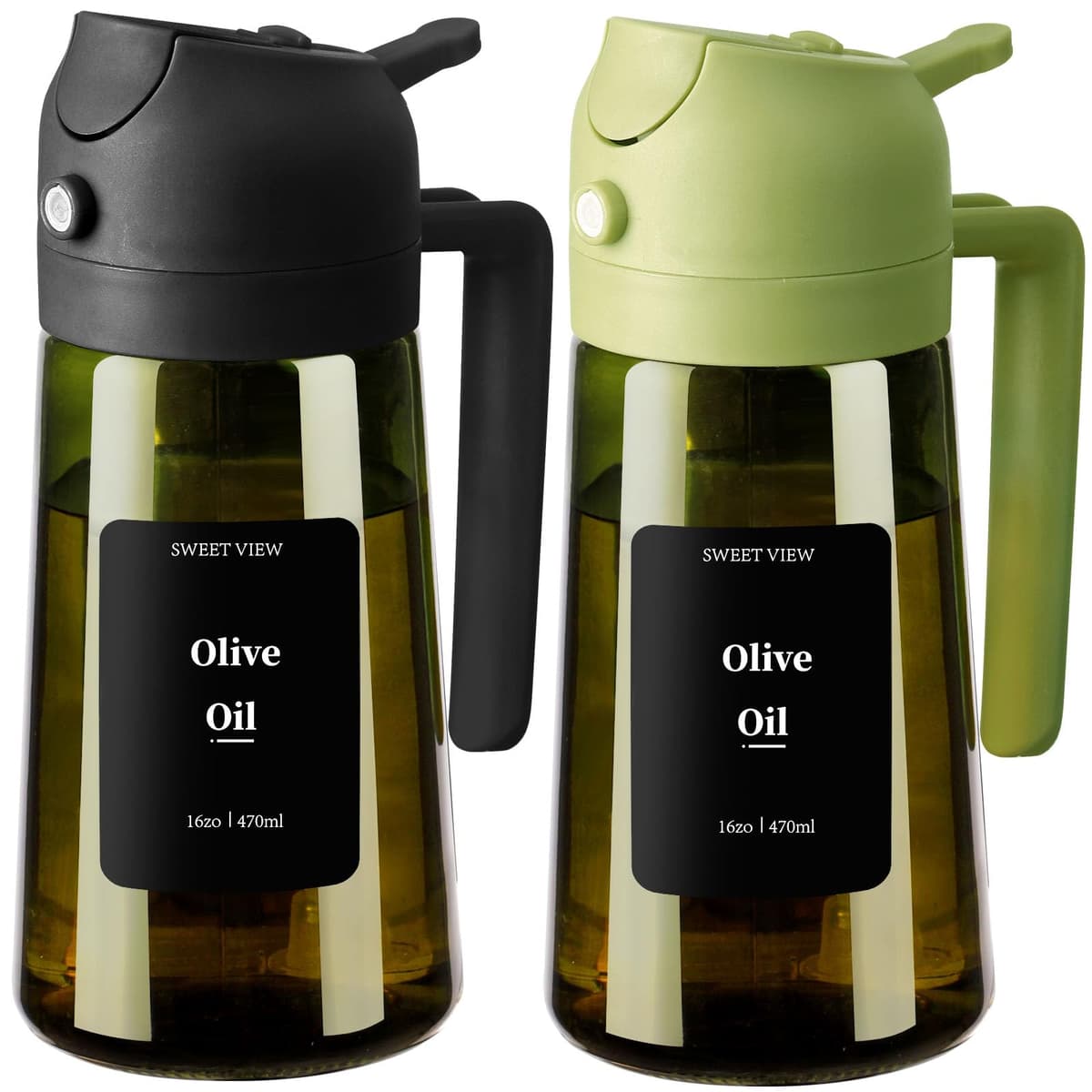 SWEET VIEW Dispensador de aceite de oliva y pulverizador de aceite, vertedor de aceite de vidrio a prueba de luz de 470 ml para cocina, freidora de aire, cocina, ensalada y barbacoa — view 12