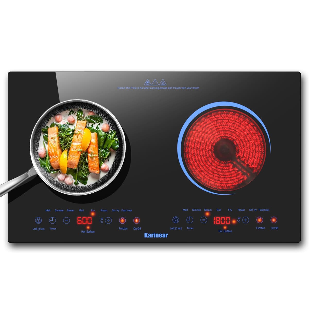 Karinear Placa Vitrocerámica 4 Fuegos, 60cm Placa Cocina con a Ampliar Placa Cocción Eléctrica, Vitroceramica Encastrable 6600W, Control Temporizador, Sin Enchufe — view 11