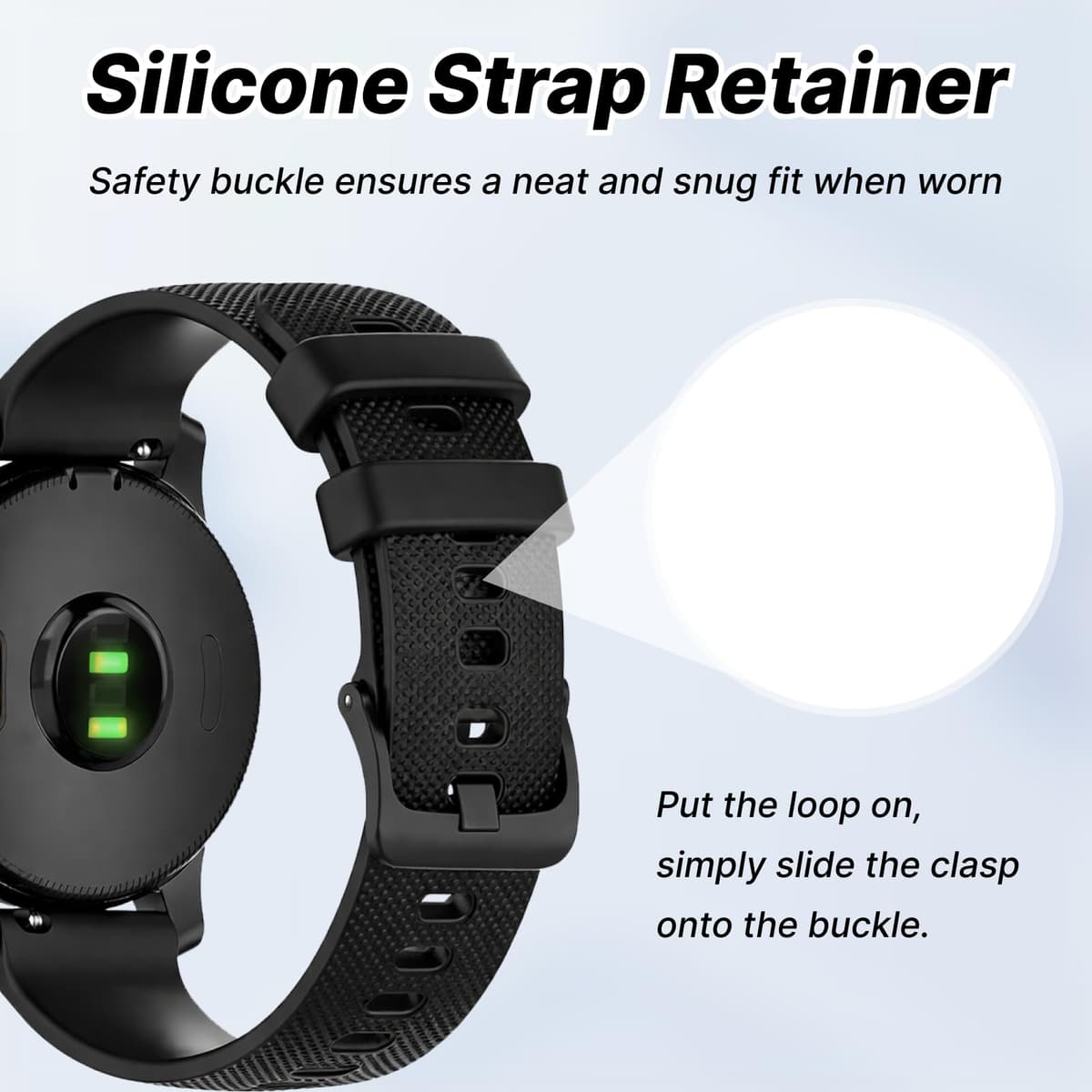 10 Piezas Anillos de Silicona para Reloj 22mm, Retenedores para Correas de Reloj Garmin Vivoactive 3, Fenix 5s, Forerunner 245, Correas Reloj de Silicona para Relojes Deportivos y Smartwatches (Negro) — view 4