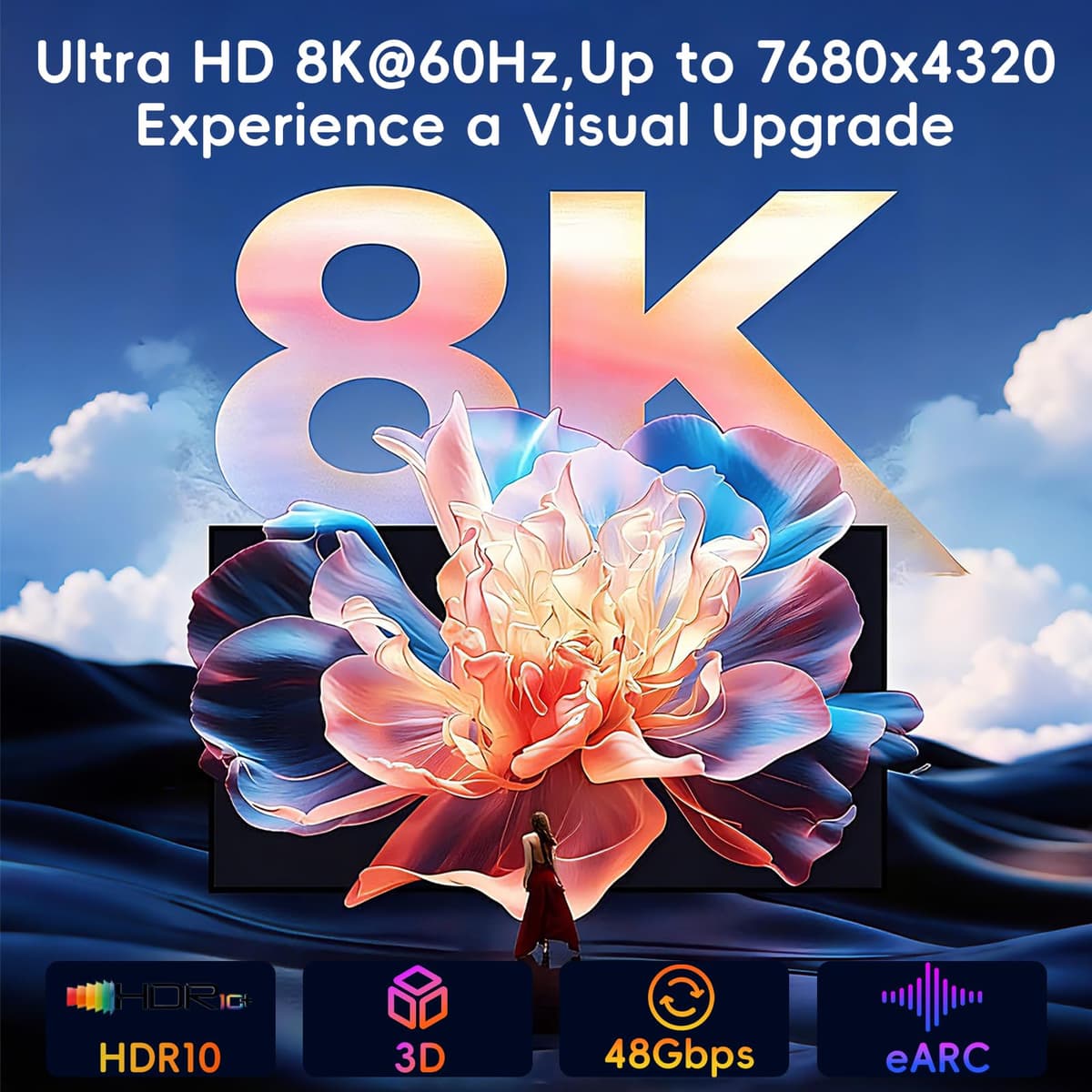 10K 8K HDMI 2.1 Cable 3M,HDMI Kabel 3Meter Ultra High Speed 8K@60Hz 4K@120Hz 7680P,Support HDR10 3D eARC HDCP2.2&2.3,Compatible with PS5/4 X-Box HDTV Blu-ray Player/Projector/Monitor/PC — view 2