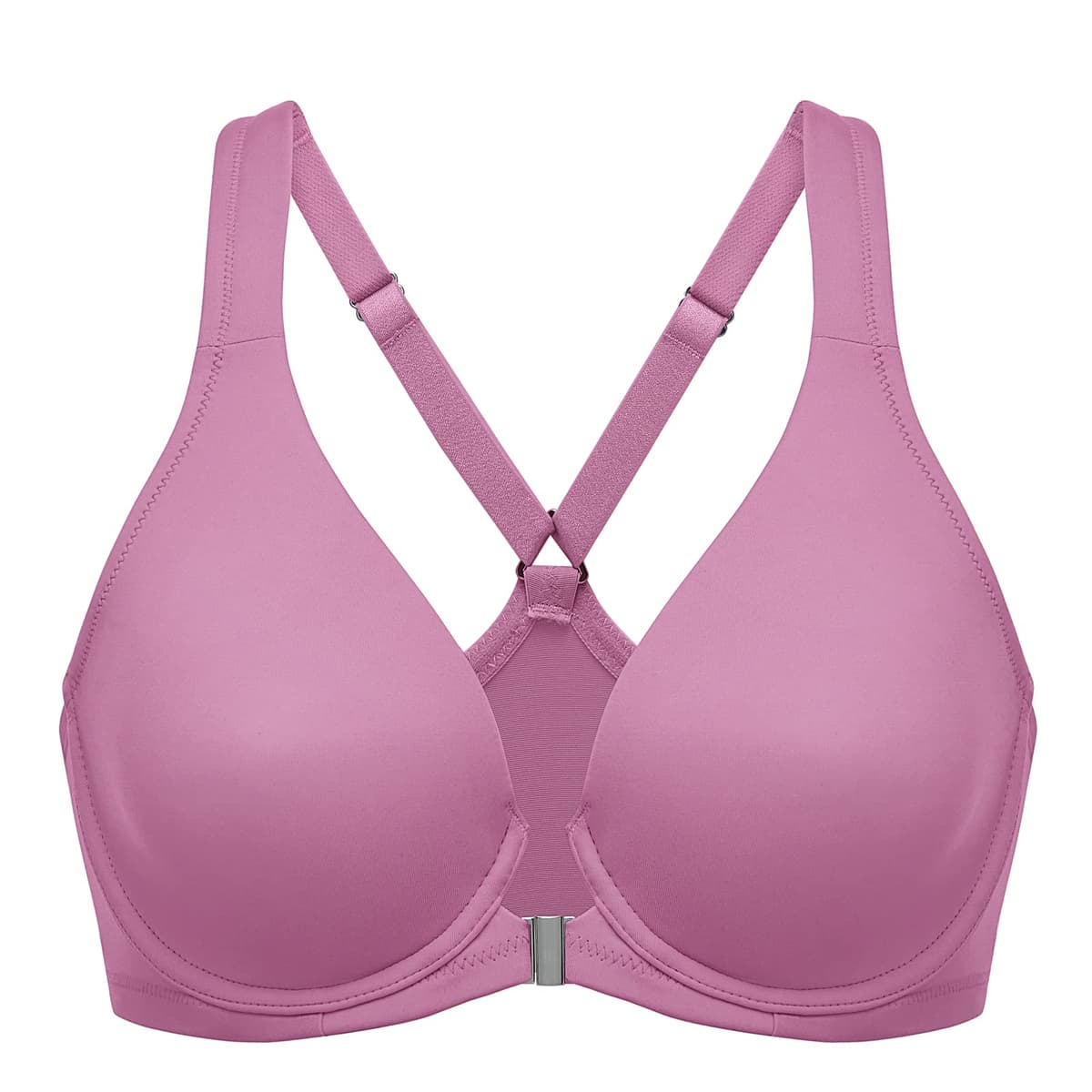 Delimira Women's Front Fastening Bras Seamless Unlined Racer Back Plus Size Underwired Plunge Bra — view 19