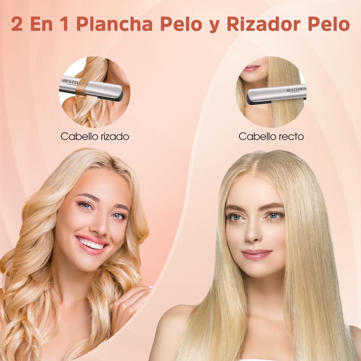 Planchas del Pelo Con Pantalla Digital - Plancha de Pelo Profesional, Tecnología Iónica Anti Frizz, Placas Flotantes Extralargas, Calentamiento Rápido, 5 Ajustes de 120°C a 230°C (Champán) — view 6