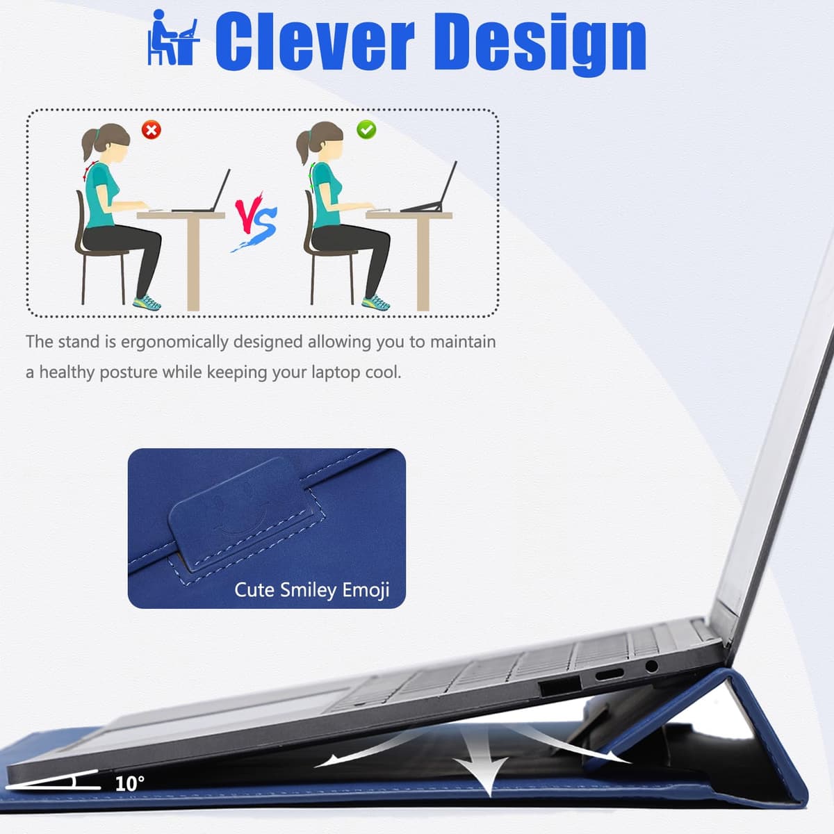 HYZUO 15 Pulgadas Funda para Portátiles con Soporte para MacBook Air 15 M5 M4 A3241 M3 A3114 M2 A2941 2026-2023, 15 Surface Laptop 7/6/5/4, MacBook Pro 15 A1990 A1707 2019-2016, Azul Klein — view 2