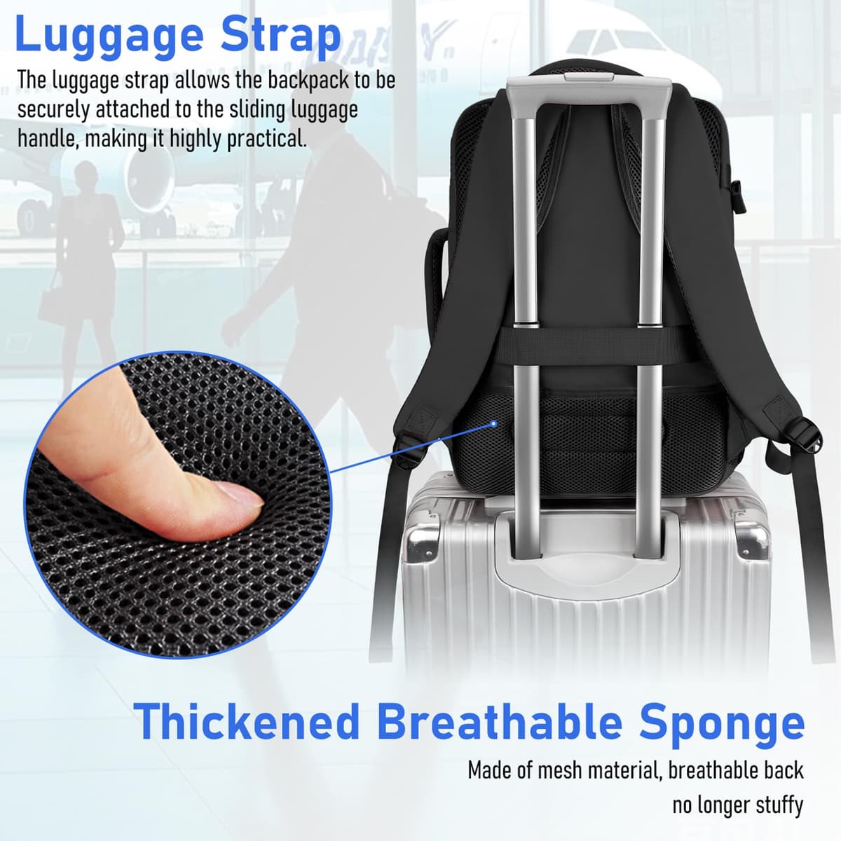 Taygeer for New Ryanair Cabin Bags 40x30x20 Underseat, Travel Backpack Cabin Size, Rucksack for Plane Hand Luggage Backpack for Travelling, Ryan Air Cabin Bag 40x30x20 with Separate Shoe Pouch, Black — view 7