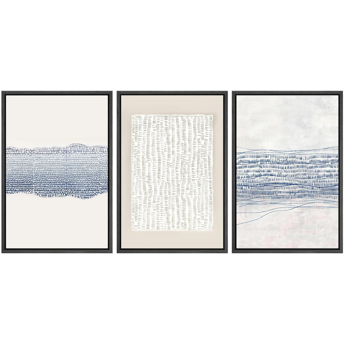 SIGNWIN Framed Canvas Print Wall Art Set Blue White Grunge Geometric Pattern Abstract Shapes Cozy Neutral Decorative Contemporary Minimal for Living Room, Bedroom, Office - 24"x36"x3 Natural — view 112