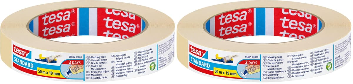 tesa Cinta de Pintar STANDARD, Cinta de Pintor, Removible Sin Residuos hasta 2 Días Después, Sin Disolventes, Ancha, 50 m x 19 mm — view 8