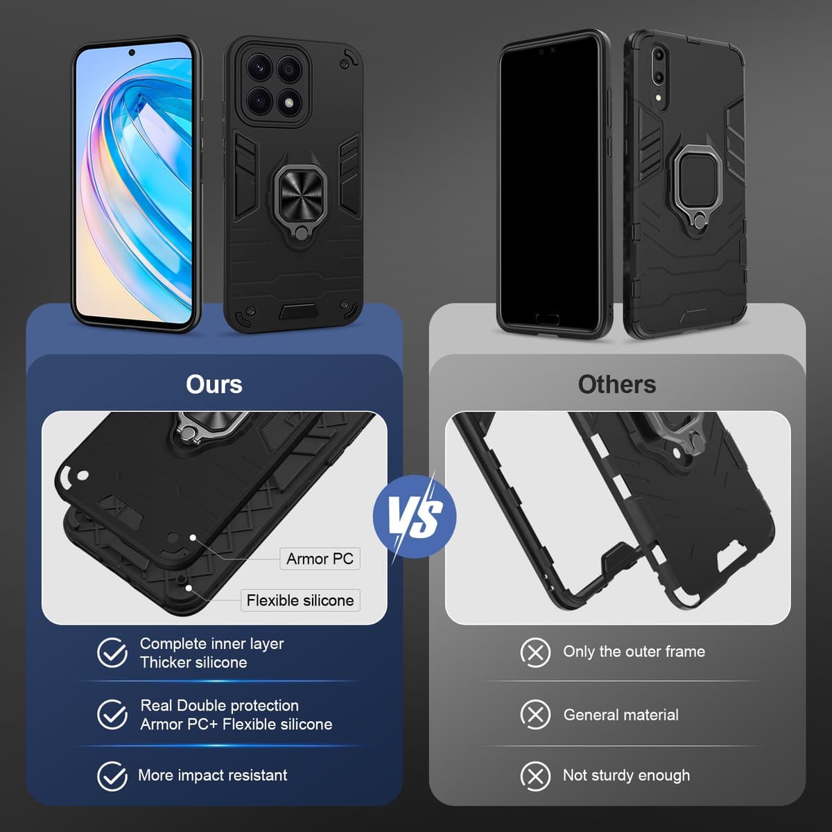 Funda para CMF Phone 2 Pro, Carcasa Antigolpes con Soporte anular metálico, Case Protectora de Grado Militar, Negro — view 790