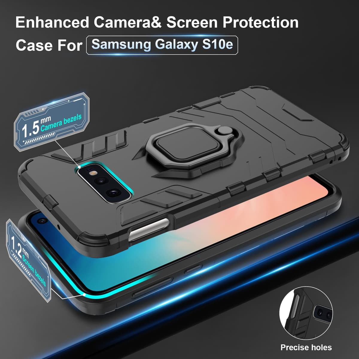Funda para CMF Phone 2 Pro, Carcasa Antigolpes con Soporte anular metálico, Case Protectora de Grado Militar, Negro — view 321