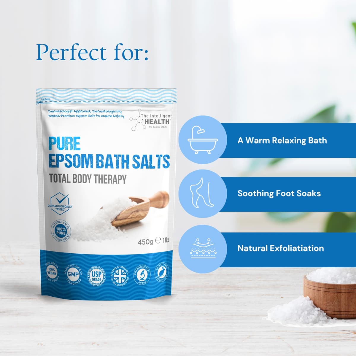 The Intelligent Health Magnesium Sulphate Bath Salts Soak, Muscle Magnesium Epsom Salts for Bathing and Foot Soaking for Women & Men - 1kg Resealable Pouch — view 6