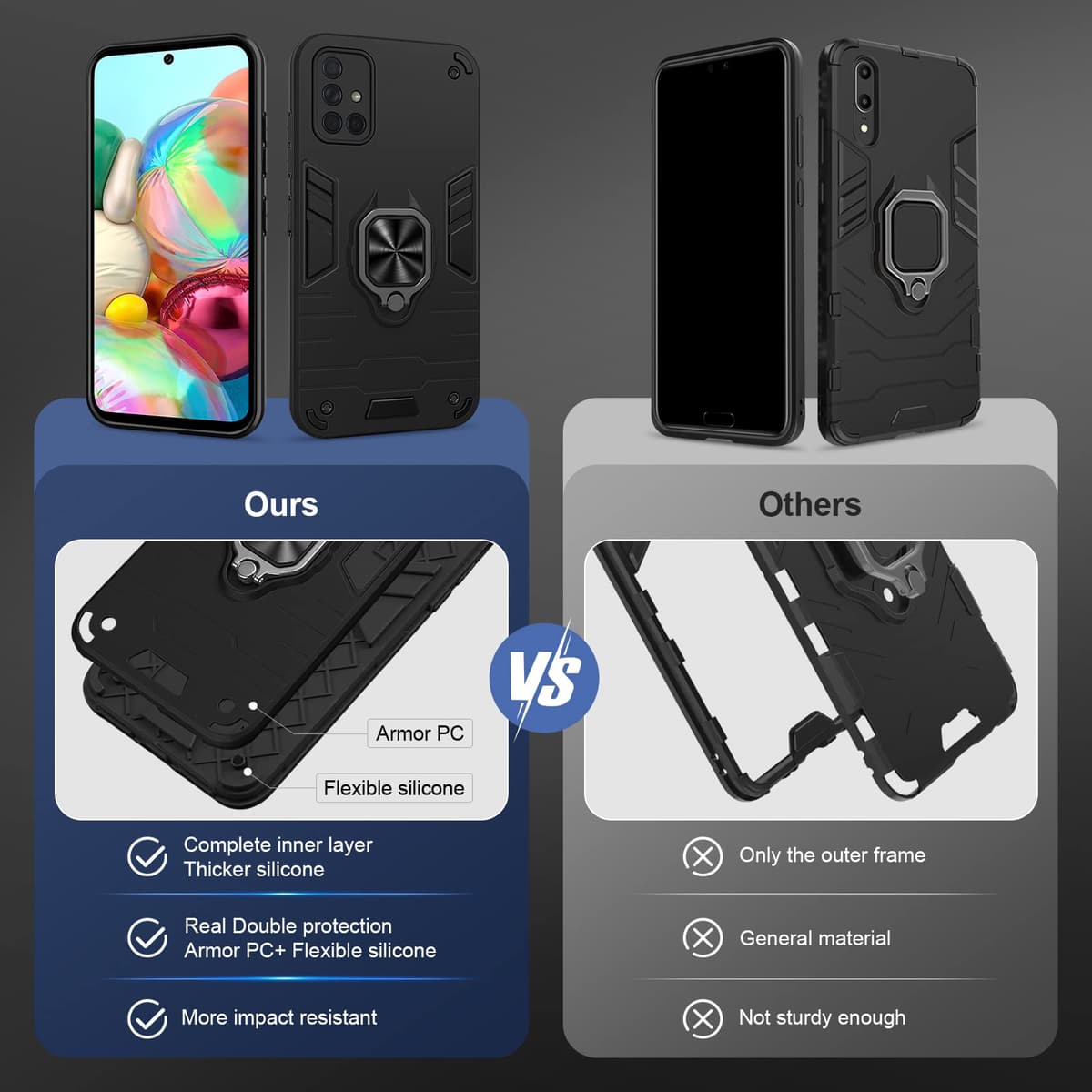 Funda para CMF Phone 2 Pro, Carcasa Antigolpes con Soporte anular metálico, Case Protectora de Grado Militar, Negro — view 1558