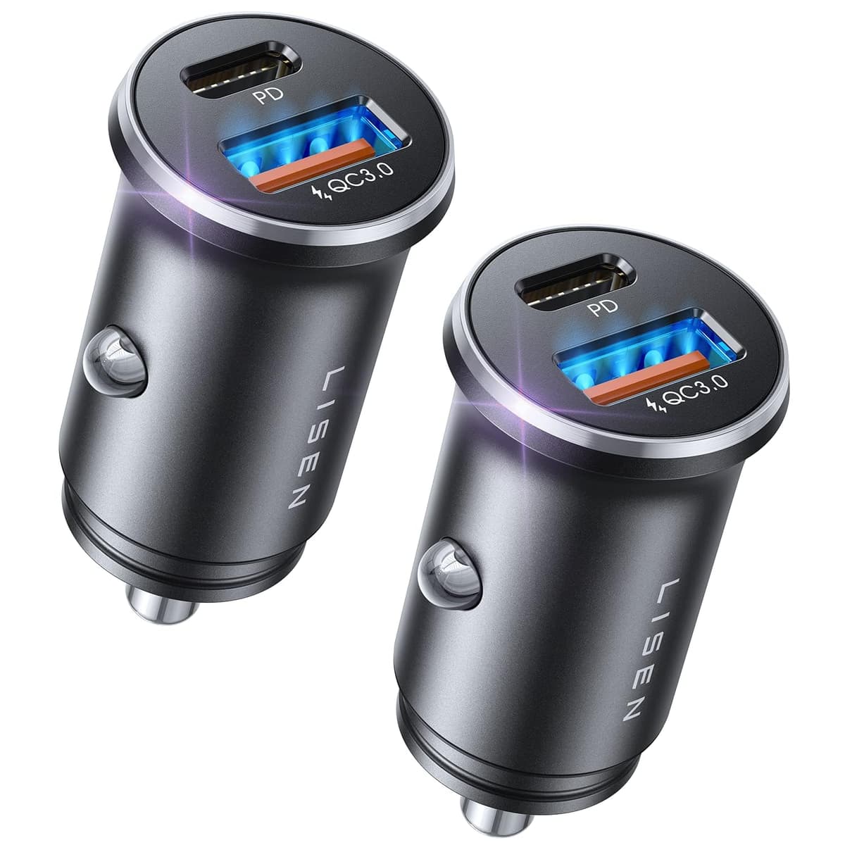 LISEN Car Charger Fast Charge 69W Cigarette Lighter USB Charger [All Metal & Smallest] Car Van BMW Accessories Interior, 12V Car USB C Adapter Socket Gadget for iPhone 17 15 16 samsung s26 iPad Kindle