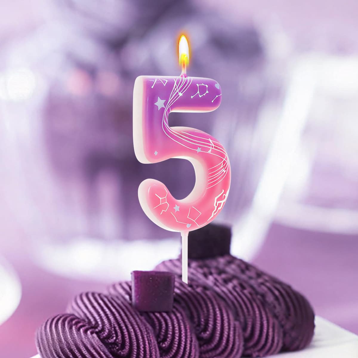 Demon 5 Birthday Candle, Gradient Pink and Purple Number 5 Candle for Kpop Party, 5th Birthday Decorations — view 4