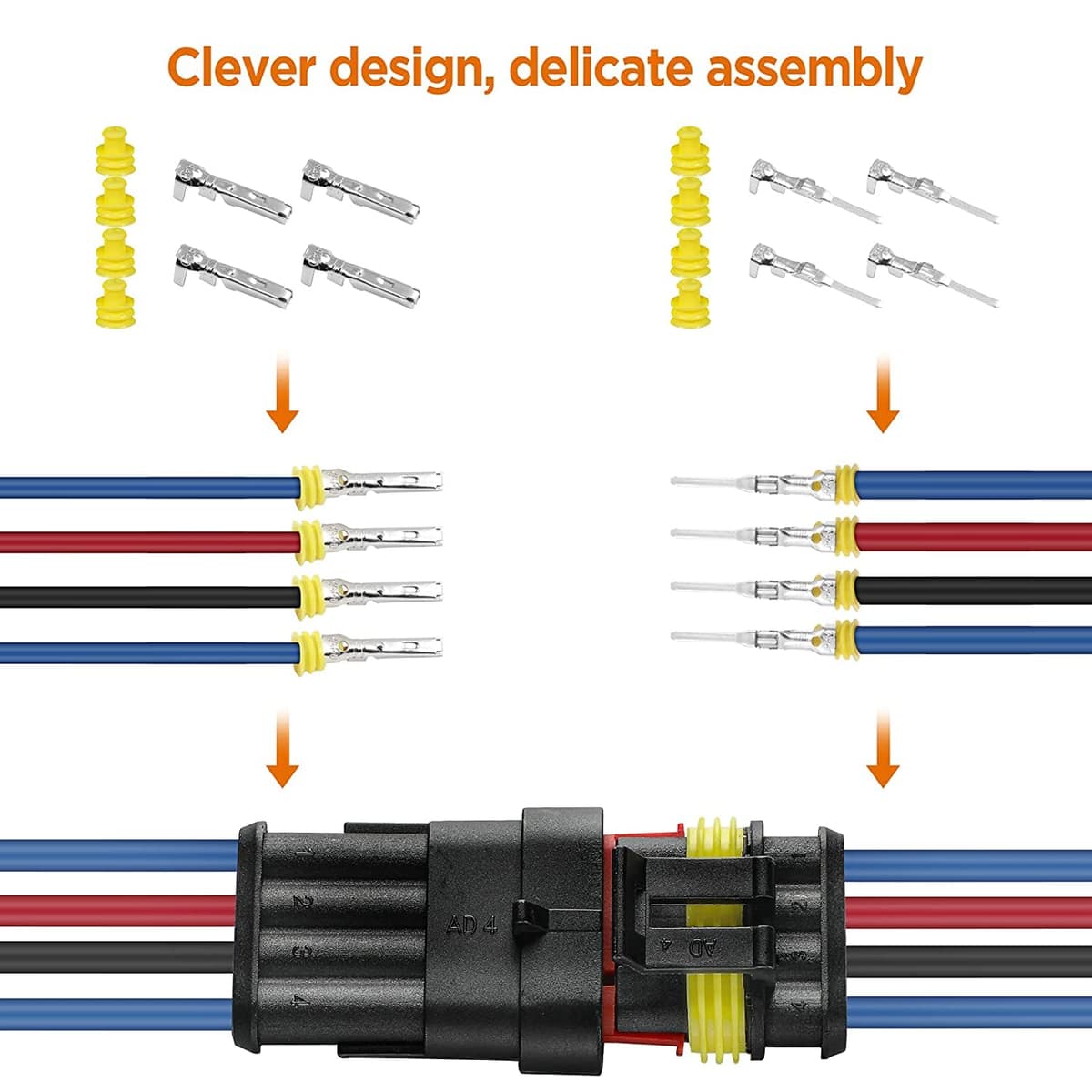 352 PCS Waterproof Electrical Connector Kit, 1 2 3 4 Pin Waterproof Car Wire Connector, Automotive Electrical Plugs and spark plug Connectors for Motorcycle Scooter Car Truck Boats — view 5