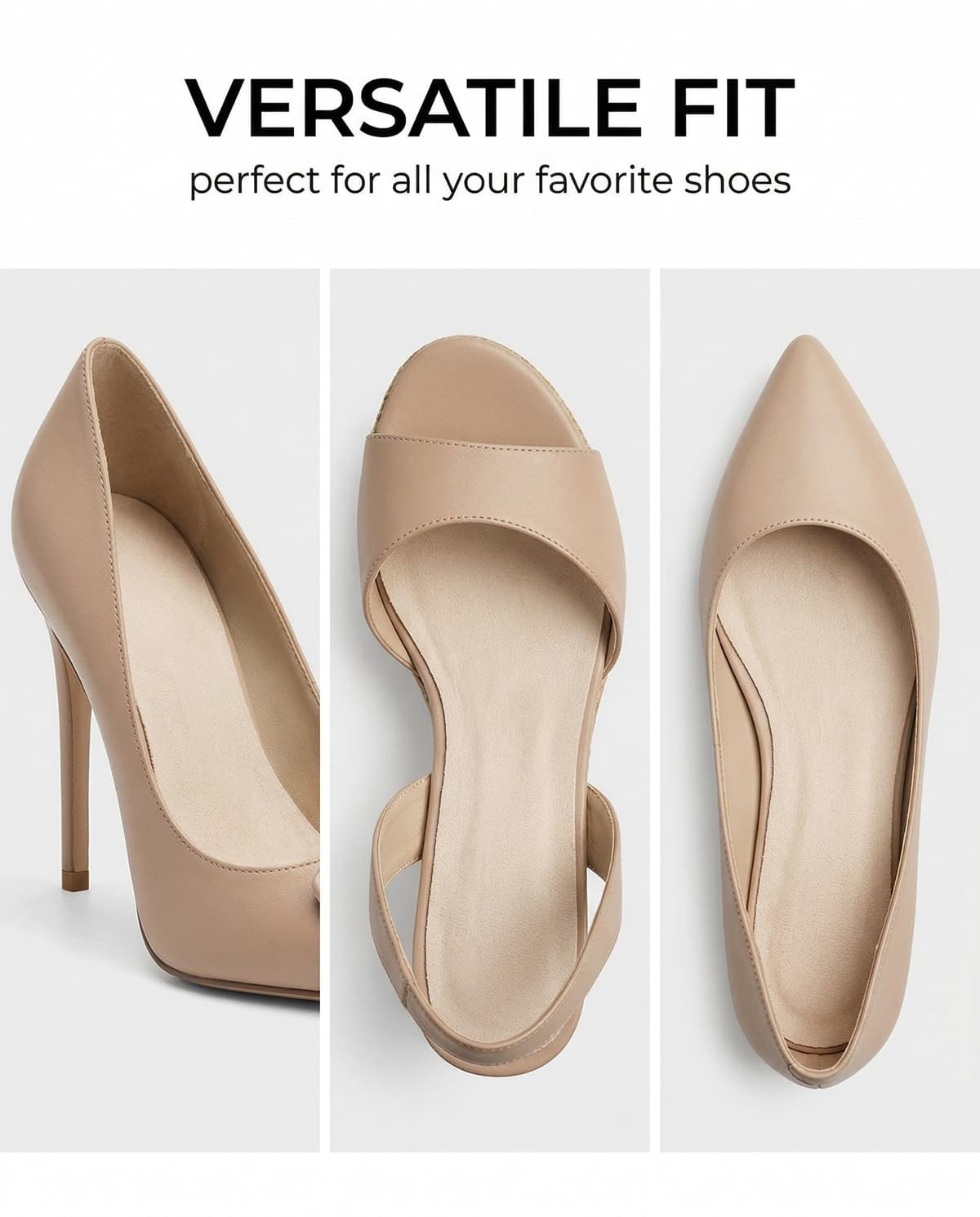 2 pares de plantillas antideslizantes para mujer, plantilla autoadhesiva para tacones altos, plantillas cómodas para zapatos, plantillas suaves para sandalias (B:beige: 37-38) — view 4