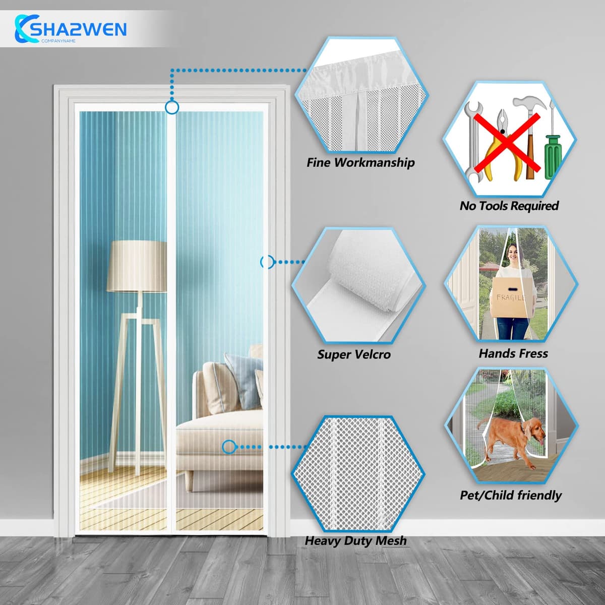 Mosquitera Puerta Magnética 130x210, SHA2WEN Mosquiteras para Puertas Blanco, Disfrute del Buen Verano en Familia — view 3