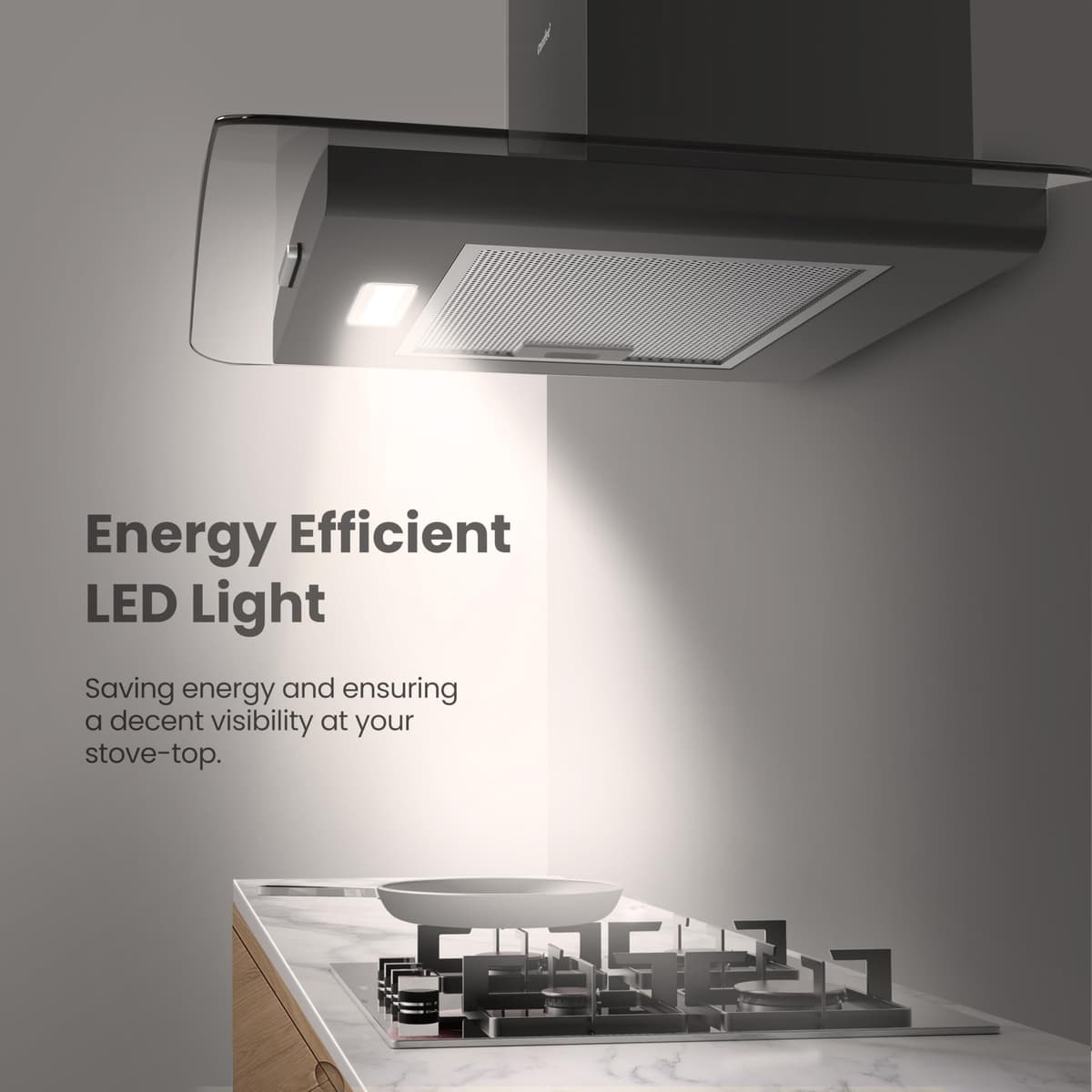 COMFEE' Canopy Cooker Hood 60cm GLAV17B-60 Curved Glass Chimney Hood with LED Light, 600mm Kitchen Extractor Fan Kitchen- Black — view 5