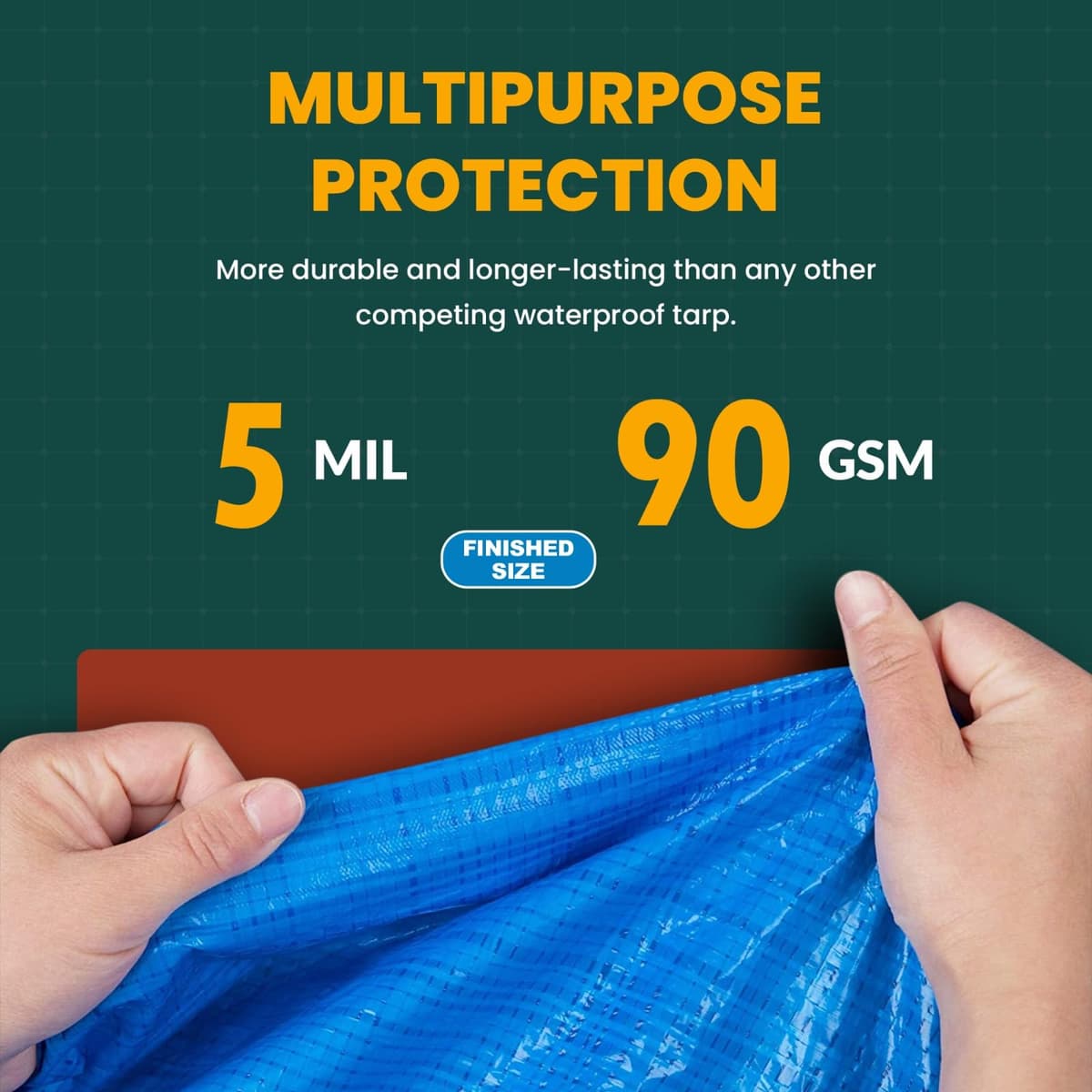 Large Waterproof Tarp- Heavy Duty Thick Poly Tarpaulin Ideal for Canopy Tents, Boats, RV or Pool Covers- Multipurpose Protective Tarps with Grommets for Indoor and Outdoor Use — view 3