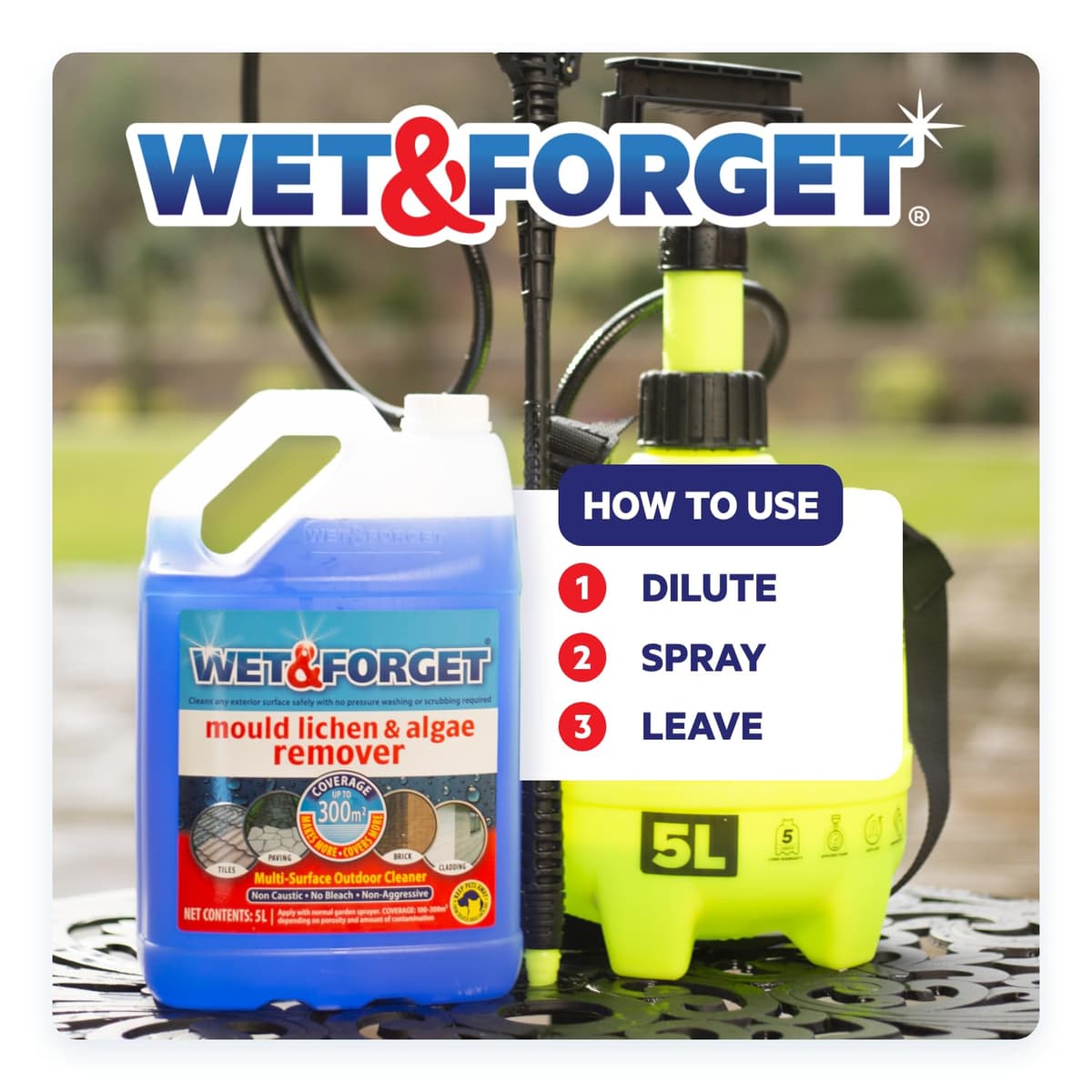 Wet & Forget Mould, Lichen & Algae Remover, Outdoor Patio Cleaner, Black Spot Remover, Bleach Free, 5L — view 4
