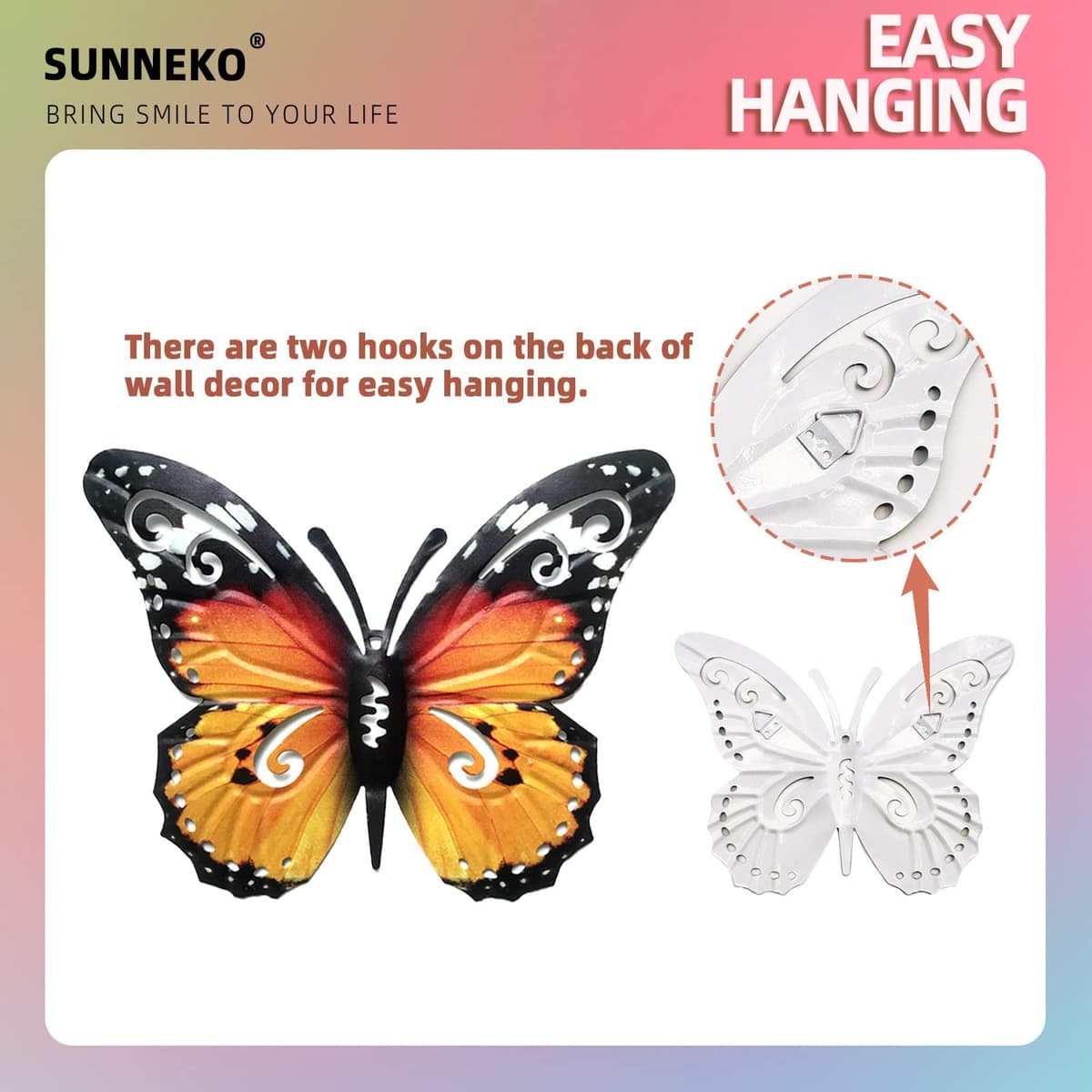 SUNNEKO Large Metal Butterfly Garden Ornaments Outdoor, Metal Wall Art Big Butterfly Decorations for Outside Garden Shed Fences Yard Decorations Wall Hanging (3 PCS) — view 6