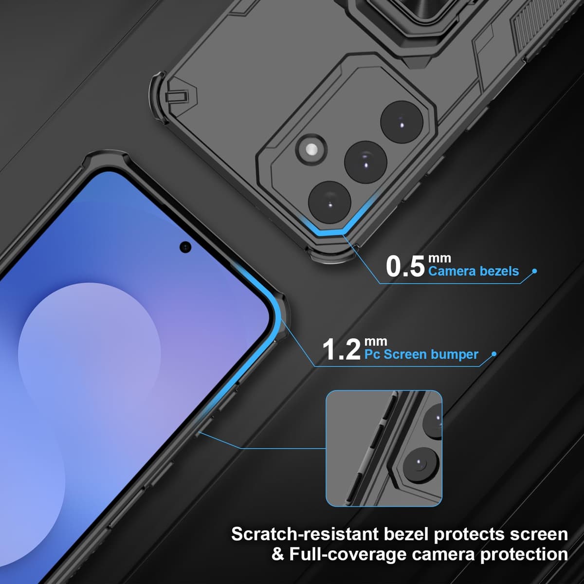 Funda para CMF Phone 2 Pro, Carcasa Antigolpes con Soporte anular metálico, Case Protectora de Grado Militar, Negro — view 1065